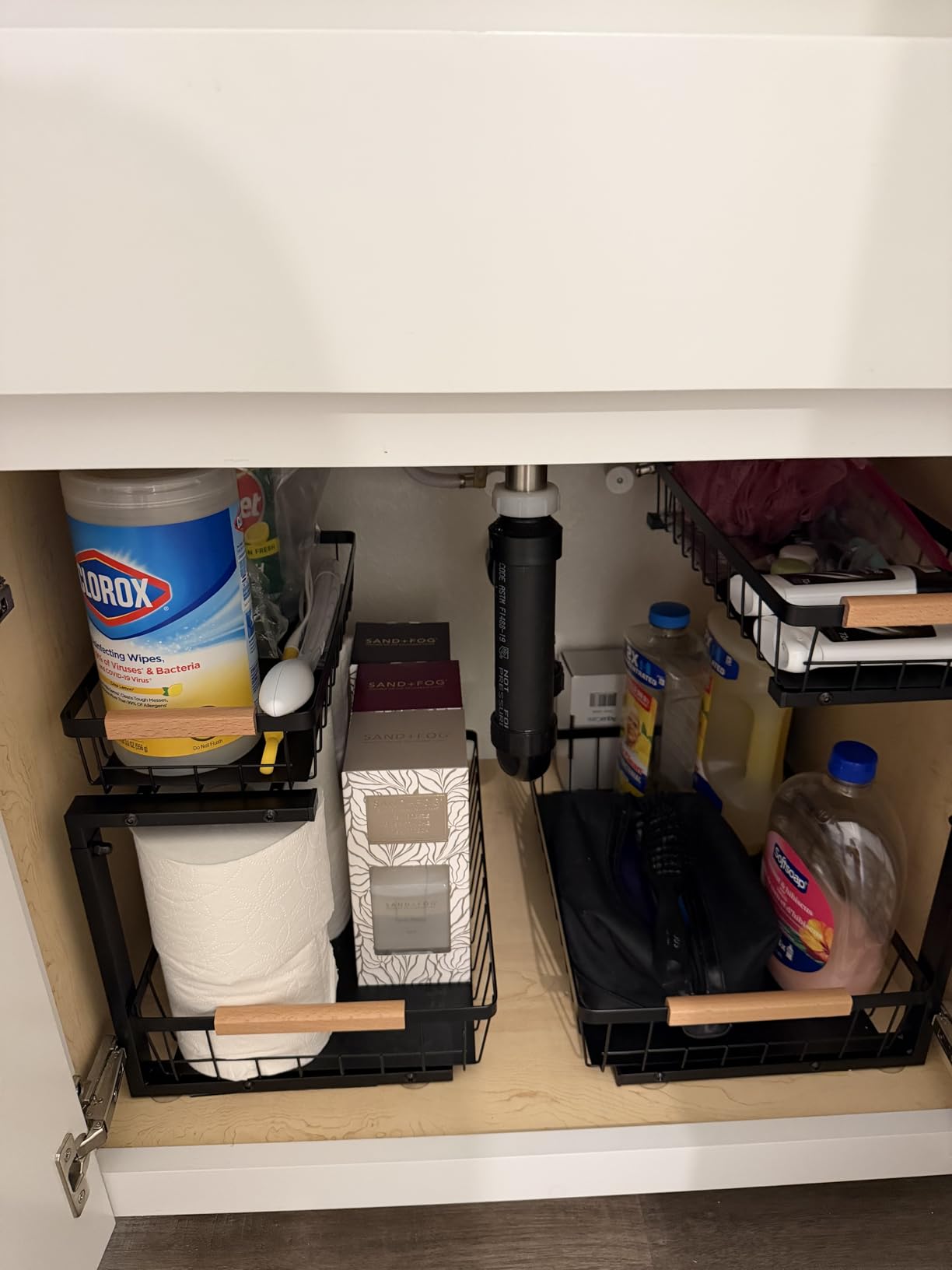 Kitstorack Under Sink Organizer, 2 Tier Under the Sink Storage, Slide out Pull out Cabinet Organizer Shelf, Metal Sliding Drawer for Kitchen Bathroom Pantry Closet Organization Rack, Black, 2 Pack customer photo 1