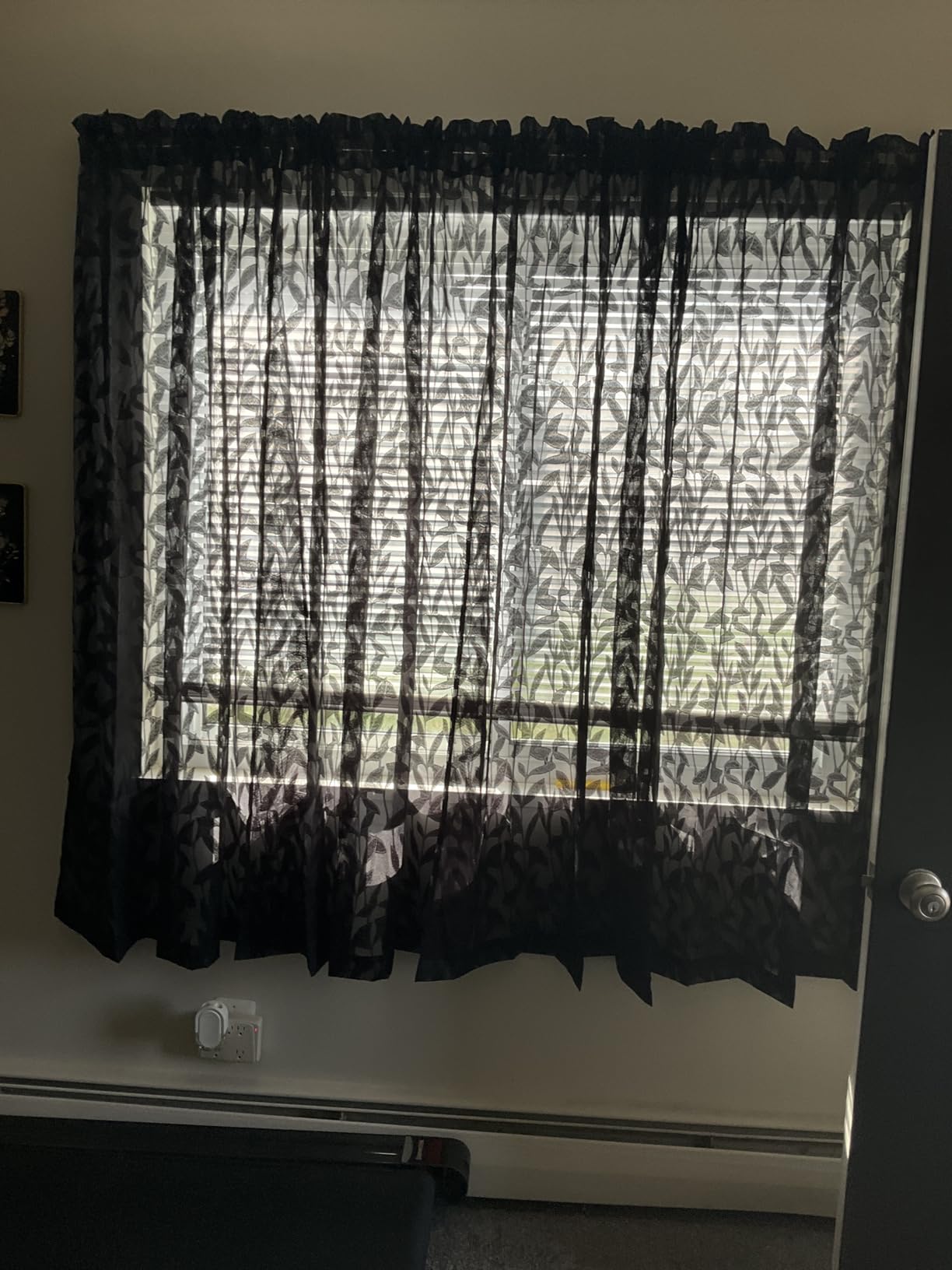 Lecloud Leia 36 Inch Sheer Curtains Sage Green Tiers for Kitchen 2 Pieces, Double Rod Pockets Window Living Room Curtain for Small Window, Jacquard Leaves Voile Bathroom/Bedroom Drapes, 38x36 Inches customer photo 1