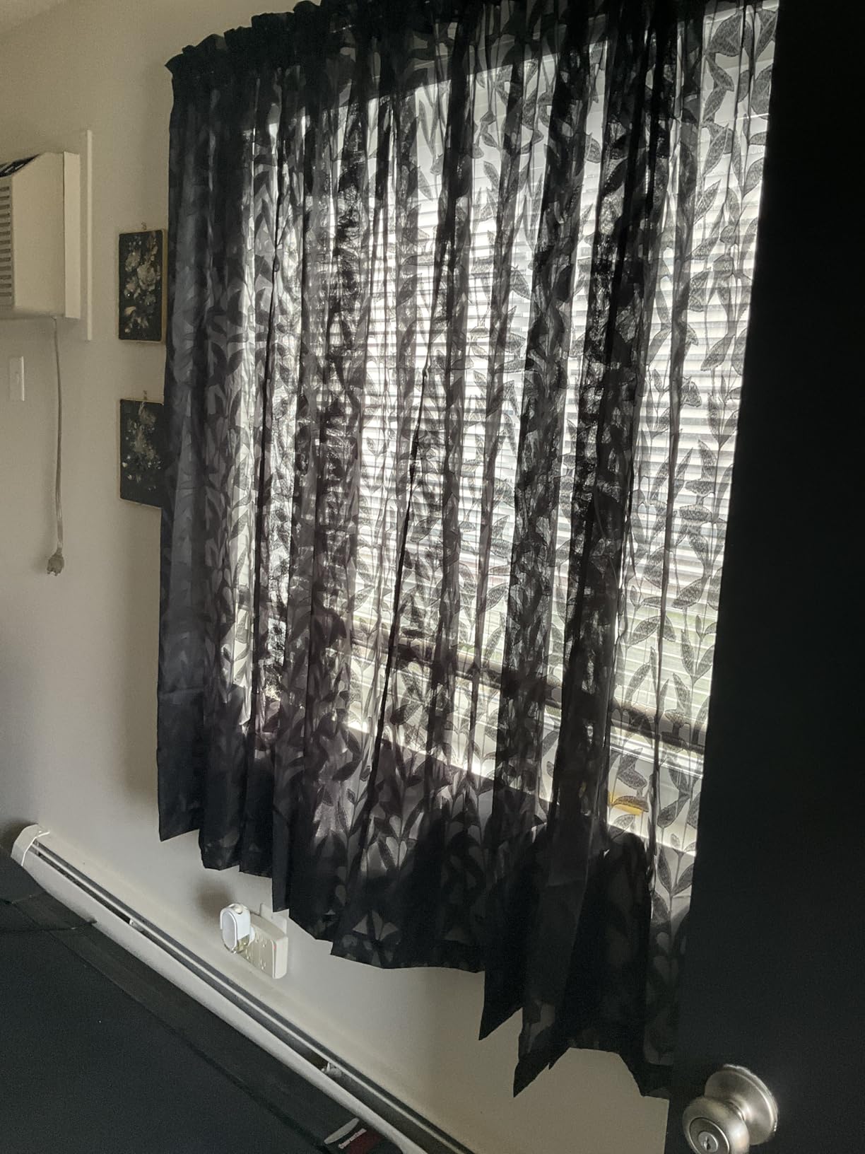 Lecloud Leia 36 Inch Sheer Curtains Sage Green Tiers for Kitchen 2 Pieces, Double Rod Pockets Window Living Room Curtain for Small Window, Jacquard Leaves Voile Bathroom/Bedroom Drapes, 38x36 Inches customer photo 2