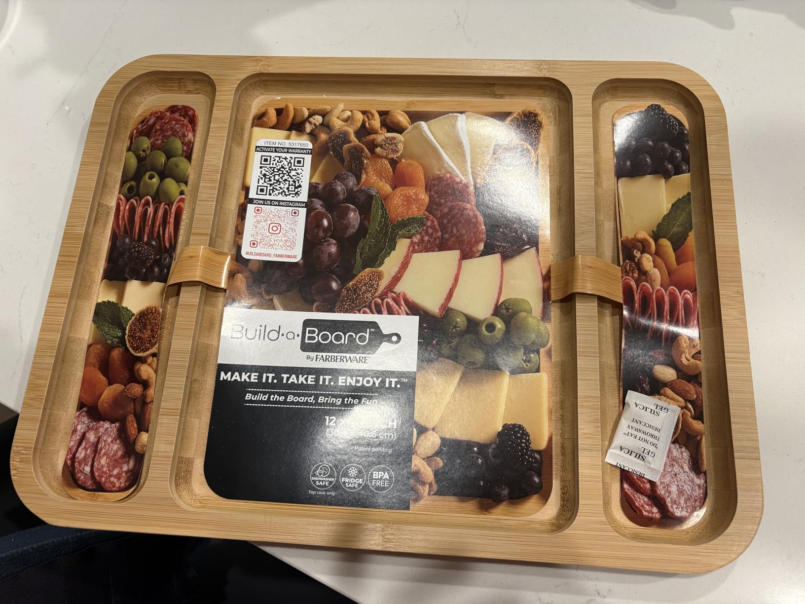 Farberware Build-A-Board Bamboo Cutting Board with Built-In Compartments & Clear Locking Lid, Black Handles - Charcuterie, Snack Tray, Food Prep and Serving Platter customer photo 1