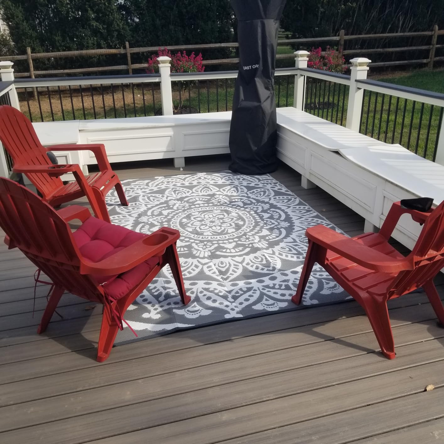 Bsmathom Waterproof Outdoor Rug 5'x8' Reversible Boho Plastic Straw Patio Deck Camping Rugs, Indoor Outdoor Portable RV Mat Clearance Carpet for Outside, Porch, Balcony, Backyard, Beach, Pool,Grey customer photo 2