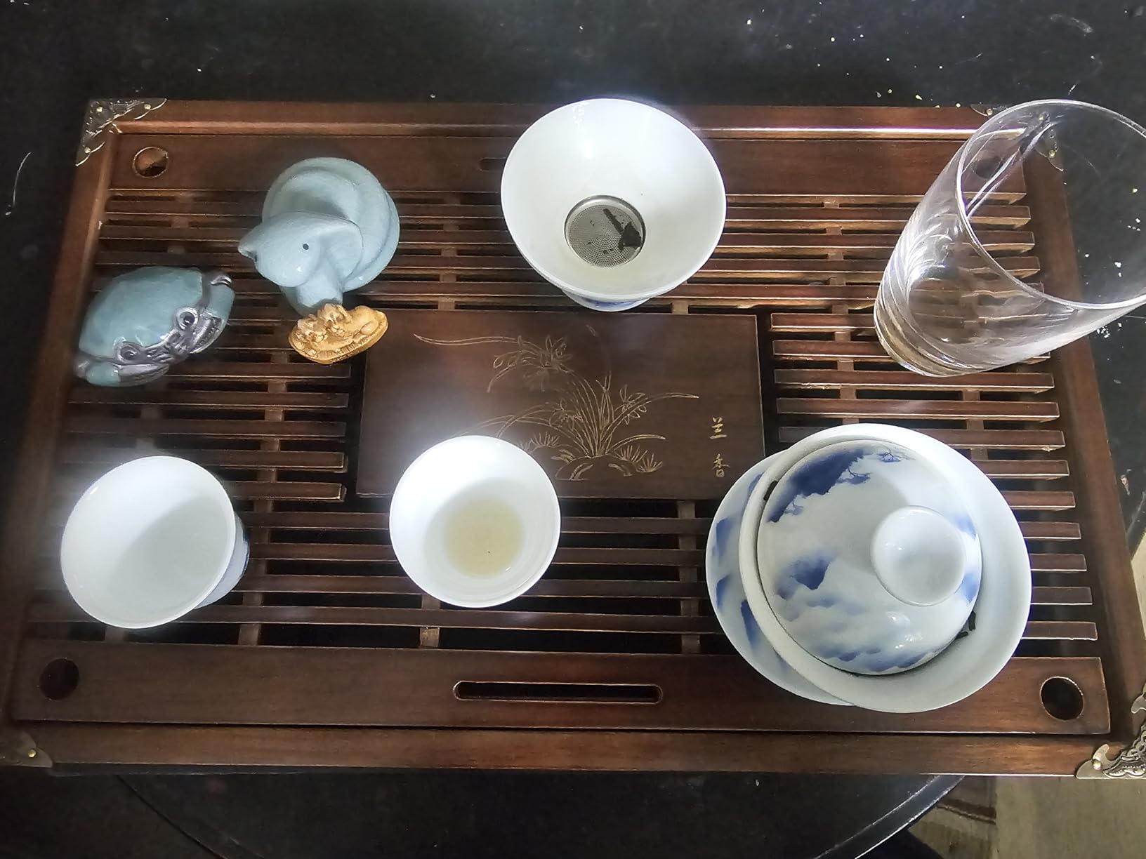Wooden Tea Tray, 17 Inch Chinese Kung Fu Tea Tray, Gongfu Tea Table with Water Storage Box, Household Filter Tea Serving Tray Gift Set for Home, Office, Bar customer photo 2