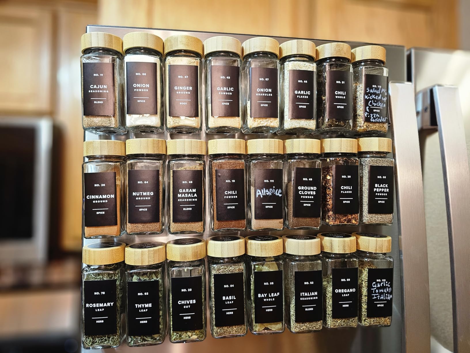EDELHAUS Square Spice Jars with Bamboo Wooden Lid (Pack of 24) Spice Jars with Shaker Insert and 240 Labels - Bamboo Lid Glass Container for Spice Organisation [4.3 in x 1.8 in] customer photo 2