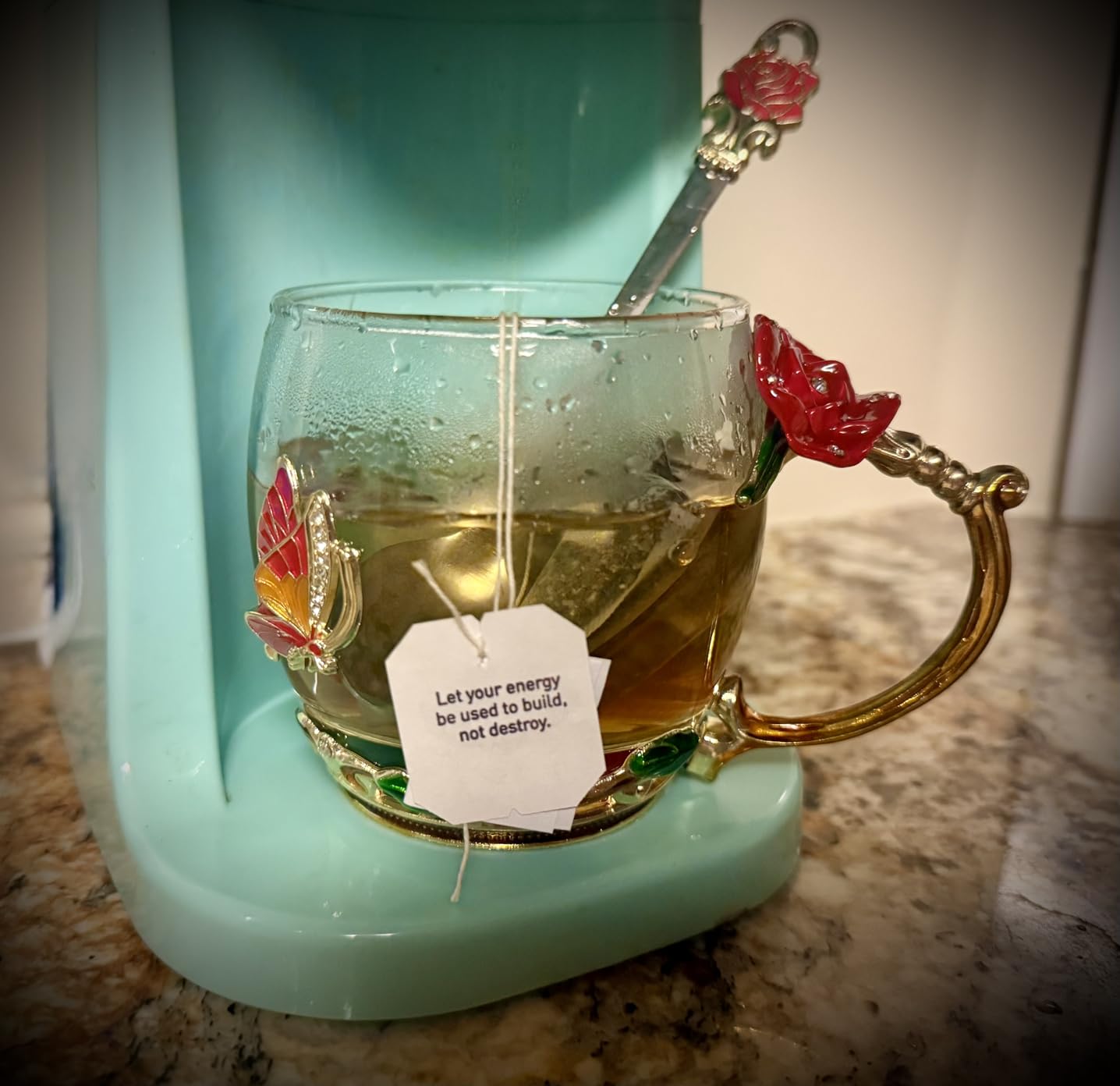 Enamel Glass Flower Tea Pot With Removable Loose Tea Leaf Infuser Tea Maker Teapot Set 30.4OZ Gifts for Women,Mom,Birthday customer photo 1