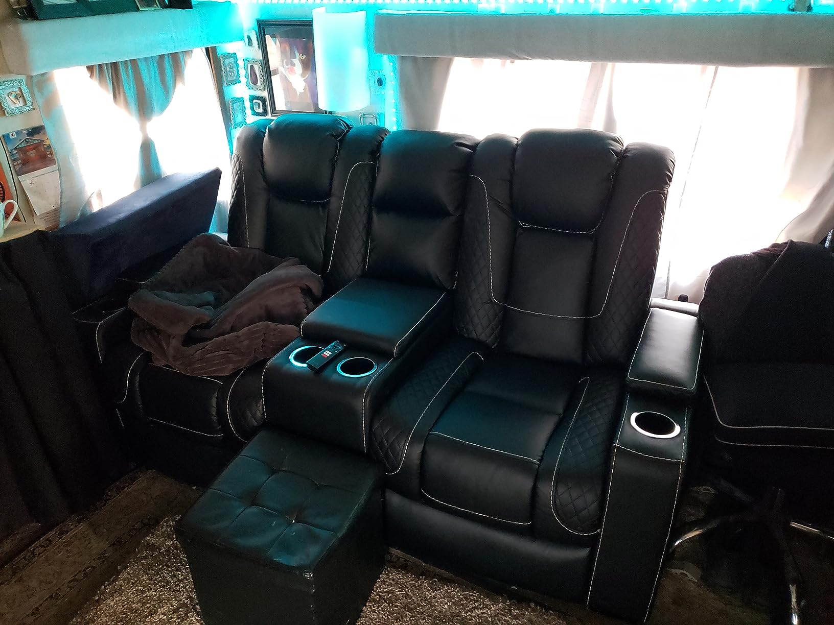 CANMOV Electric Power Recliner Chair with Ambient Lighting, Faux Leather Dual Motor Power Home Theater Seating with Adjustable Headrest, Hidden Arm Storage,Cup Holders,USB Ports (Single, Black) customer photo 2