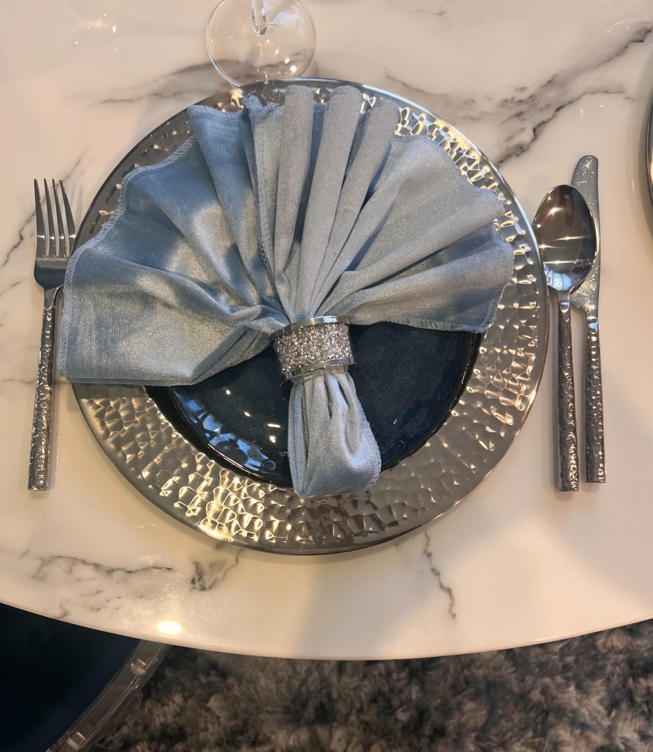 13-Inch Stainless Steel Hammered Charger Plates, Silver Dinner Plate Chargers Set of 6, Round Server Ware customer photo 2