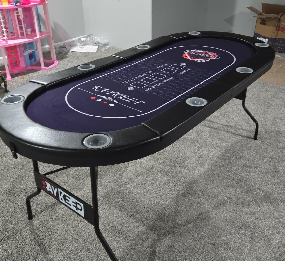 71 Inch Poker Table Foldable, 8 Player Folding Poker Tables w/Collapsible Legs, Casino Grade Felt, Padded Rails and Cup Holders, Portable Poker Table for Texas Holden Poker and Blackjack customer photo 1