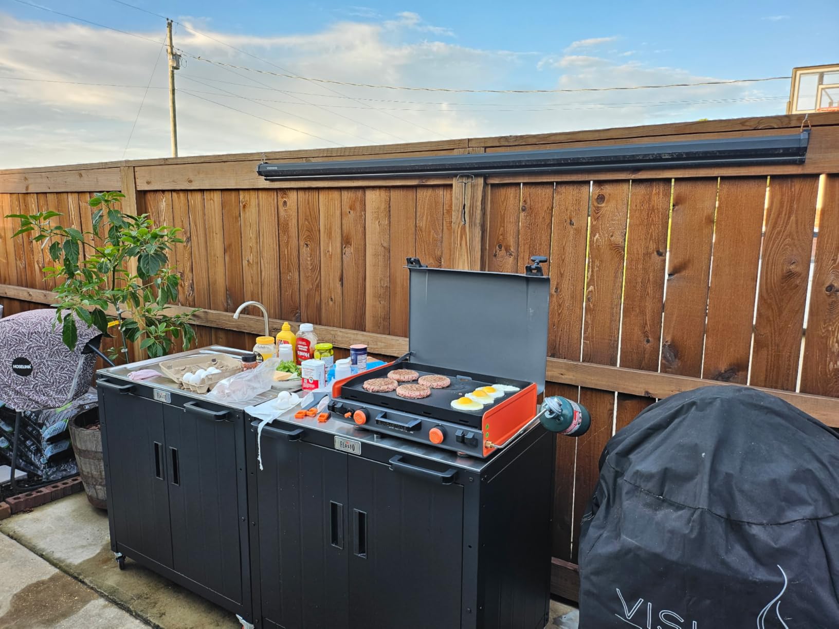 Outdoor Grill Cart with Storage Cabinet and Stainless Steel Top, 35-Inch Outdoor Grill Station with Door, Modular Kitchen Island for Food Prep and BBQ, Black & Silver customer photo 2