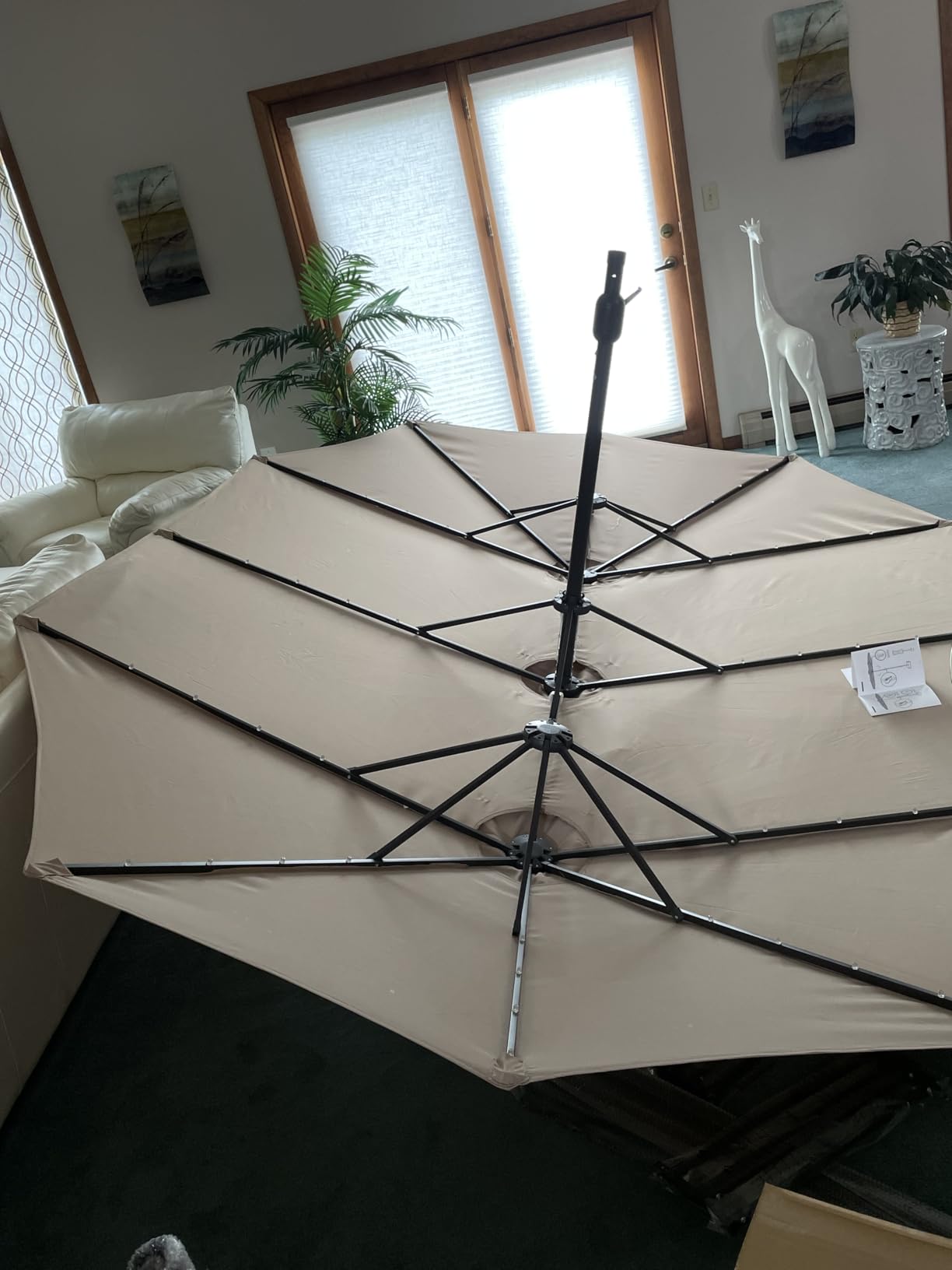 HOMSHADE Double Sided Patio Umbrellas - 15ft Solar Lights LED Lighted Outdoor Extra Large Market Table Umbrella with Base Included, Oversized Umbrella for Deck, Pool, Backyard (Beige) customer photo 2