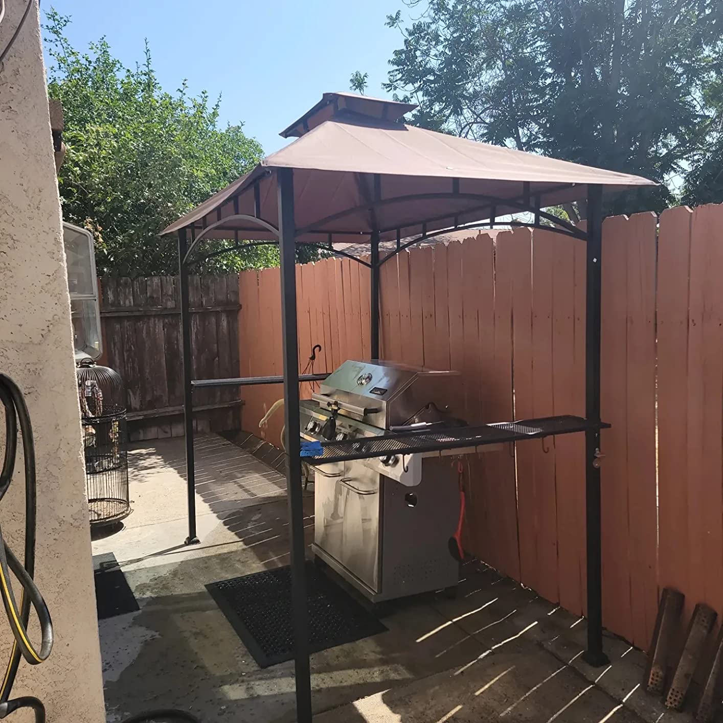 Eurmax USA 5x8 Grill Gazebo Shelter for Patio and Outdoor Backyard BBQ's, Double Tier Soft Top Canopy and Steel Frame with Bar Counters, Bonus LED Light X2(Khaki) customer photo 2