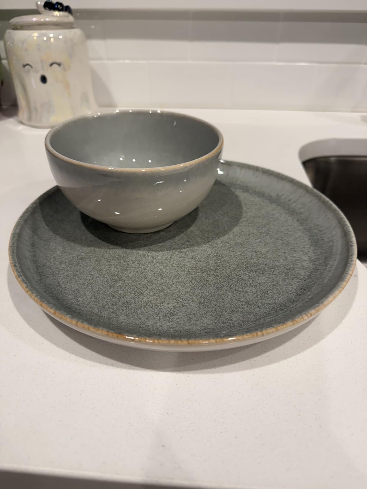 Stoneware Dinnerware Sets Service for 4, 12 pcs Reactive Glaze Plates and Bowls Sets, Handmade Ceramic Dish Set, Highly Chip and Crack Resistant Modern Plate Set, Brown Green customer photo 2