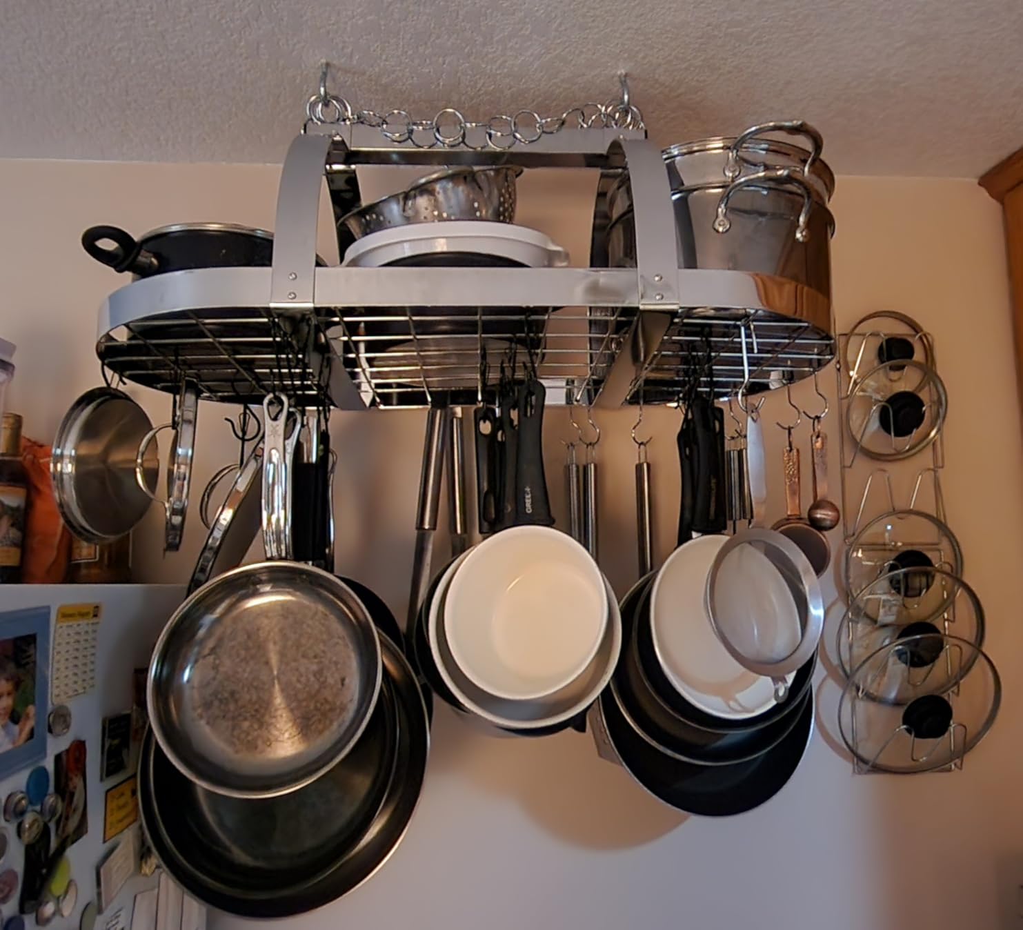 KES 48 Inch Large Hanging Pot Rack, Heavy Duty Oval Pot and Pan Hanging Rack Ceiling Mount, Pot Pan Hangers for Kitchen with 20 Hooks, Matte Black, (For 16