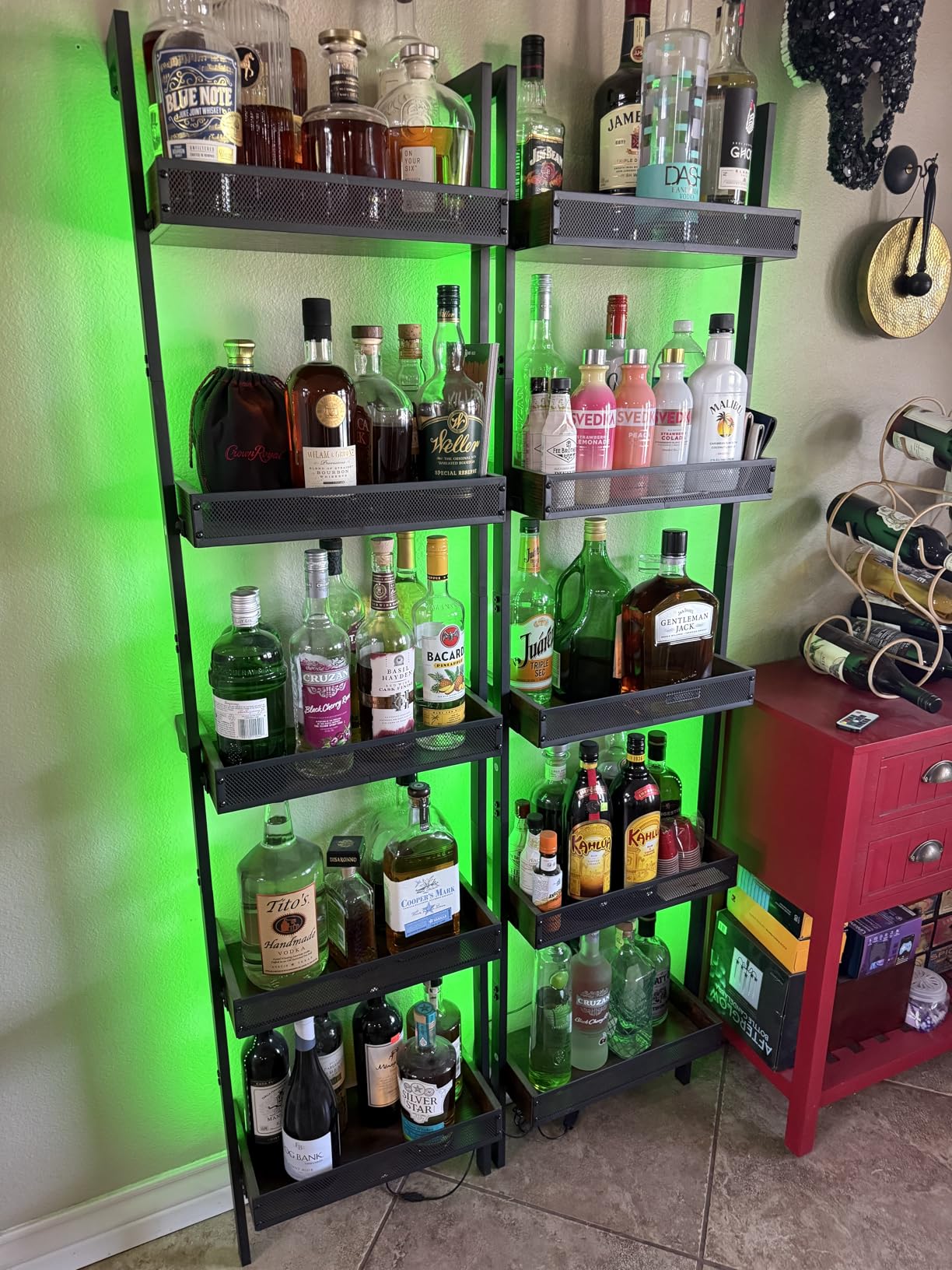 5-Tier Freestanding Wine Racks: 50 Bottles Wine Rack Shelf Wall Mounted with Fences, Wines Bottle Holder Display Shelf, Liquor Storage for Kitchen, Dining Room, Bar, Wood, 17.28''L x 7.95''W x 68.5''H customer photo 1