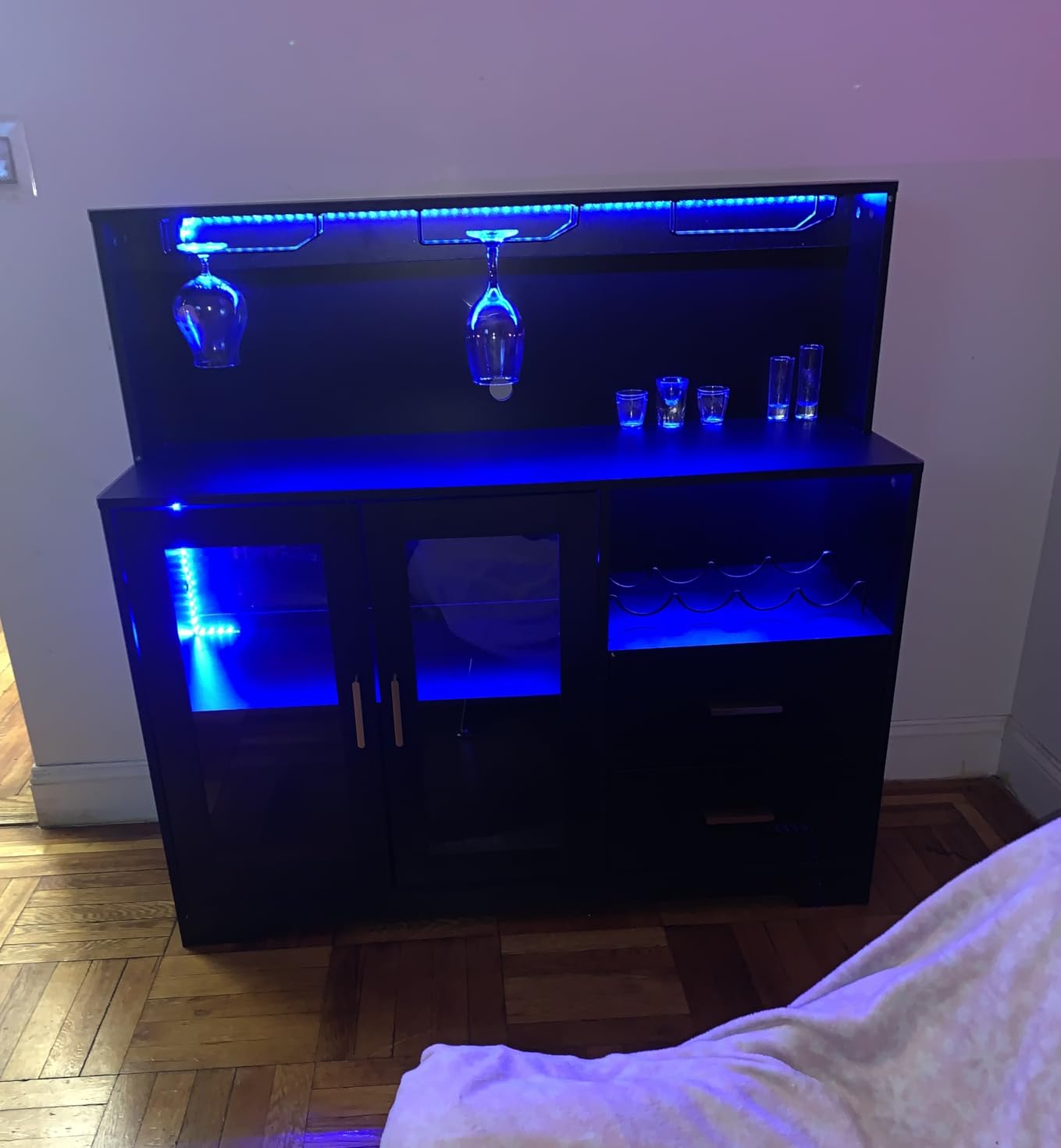 Bar Cabinet for Home with LED Light, Coffee Bar Cabinet with Wine & Glass Rack, Wine Cabinets with Drawers & Microwave Stand, Modern Liquor Cabinets for Kitchen, Living Room, Dining Room (Black) customer photo 1