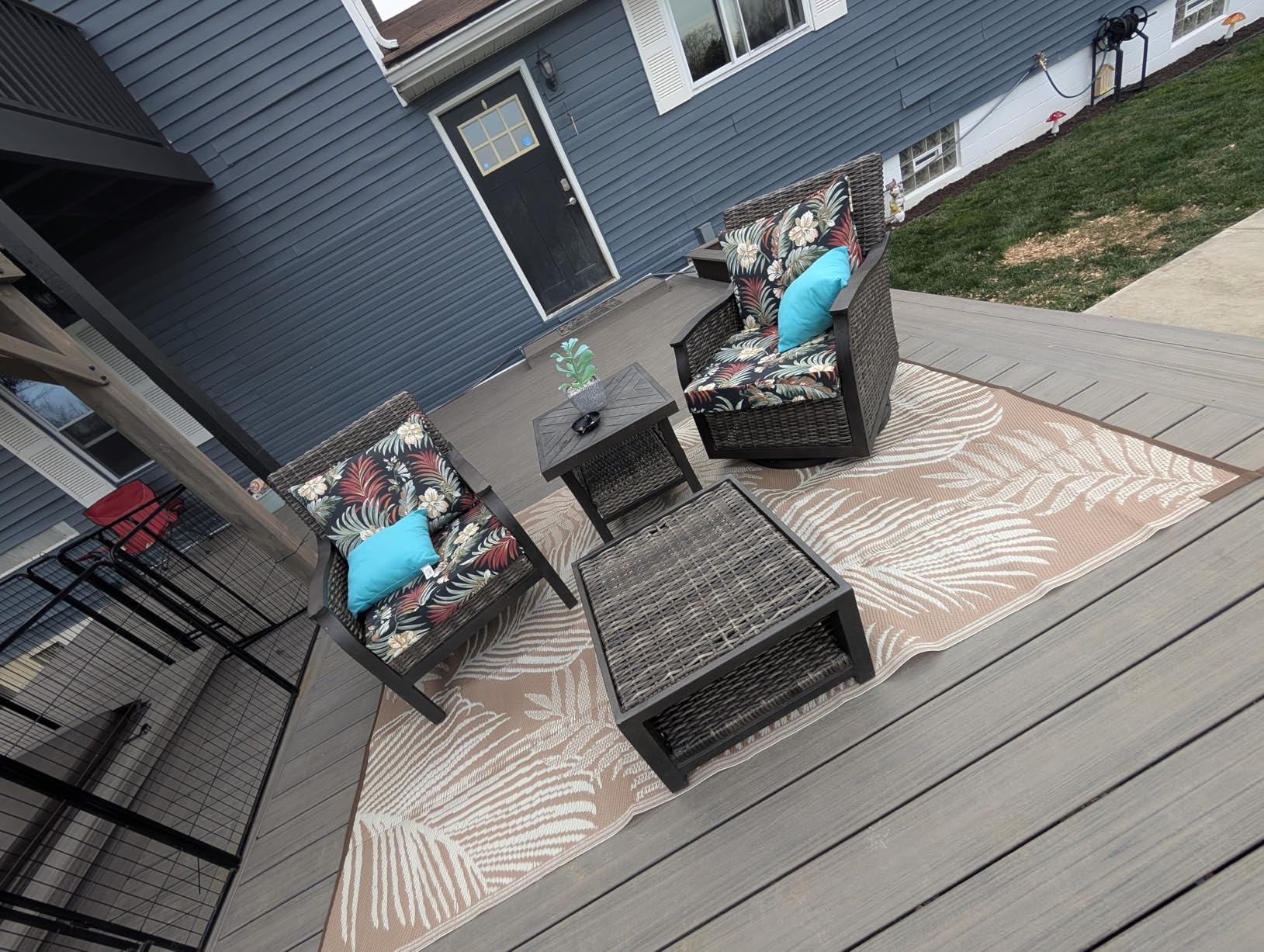 Pauwer Waterproof Outdoor Rug 5x8, Reversible Plastic Straw Patio Camping Rug, Indoor Outdoor RV Mat Carpet for Deck, Camper, Porch, Balcony, Backyard, Picnic, Leaf Brown customer photo 1