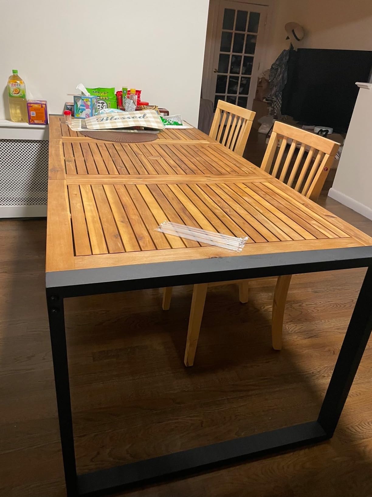 Tangkula 79 Inches Acacia Wood Outdoor Dining Table for 8, Large Rectangular Patio Table with 1.9