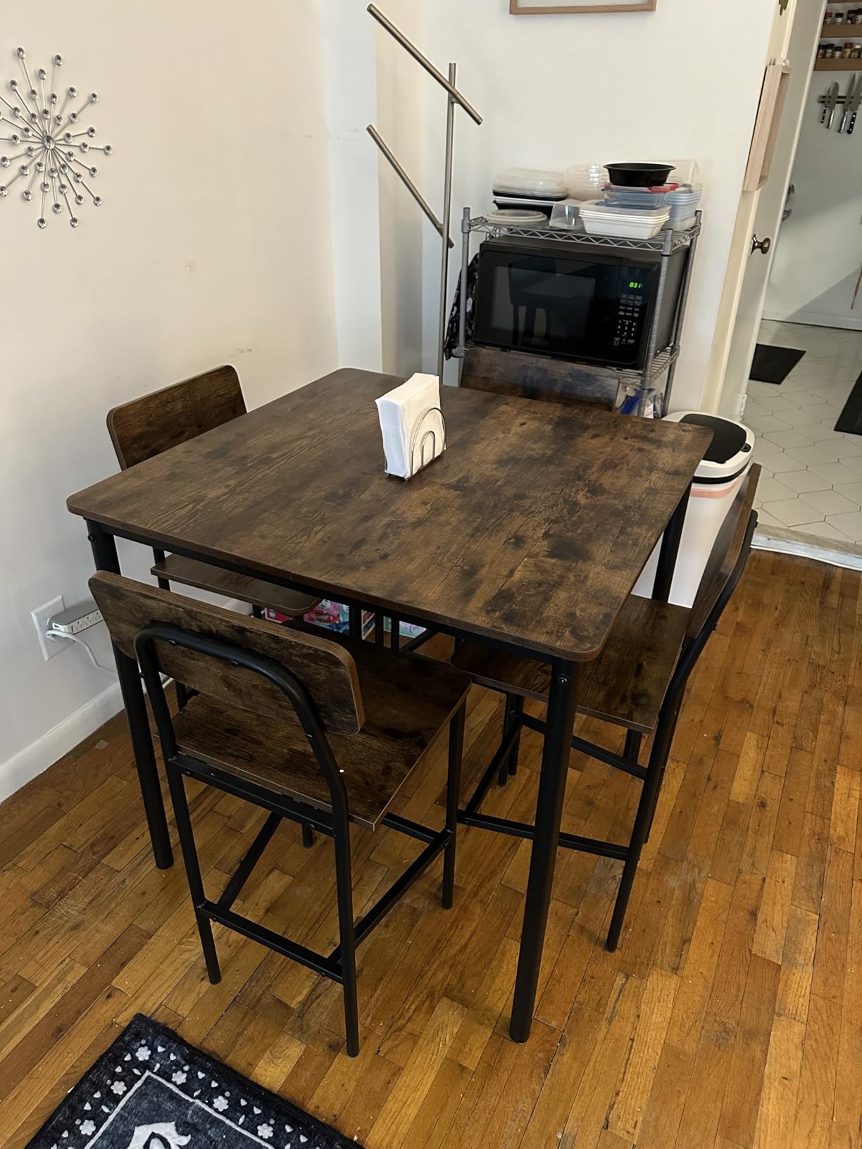 Giantex 5-Piece Dining Table Set W/Counter Height Table & 4 Bar Stools, Industrial Kitchen Dining Set W/Footrest & Backrest, Space-Saving Dinette Set for Pub, Dining Room, Restaurant (Mix Brown) customer photo 2