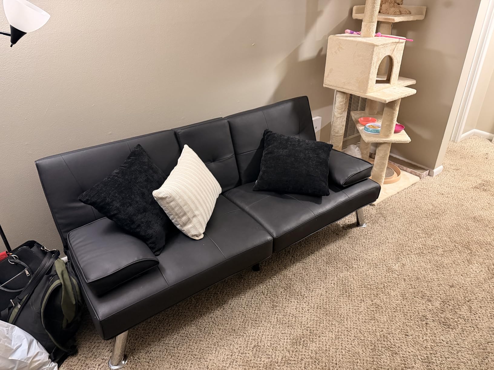 Best Choice Products Faux Leather Upholstered Modern Convertible Futon, Adjustable Folding Sofa Bed, Guest Bed w/Removable Armrests - Medium Brown customer photo 2
