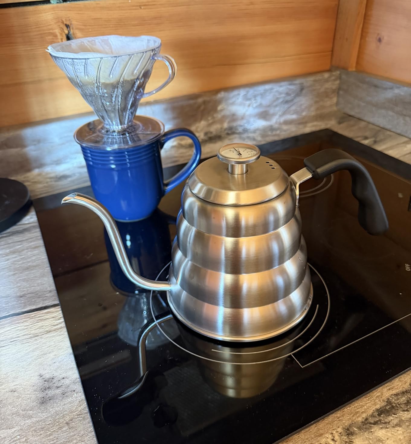 Gooseneck Kettle for Manual Drip Coffee & Tea 40oz Stainless Steel Pour Over Coffee Kettle with Thermometer Tea Kettle for Stovetop,1200ml,6 Cup,Silver,1Pack customer photo 1