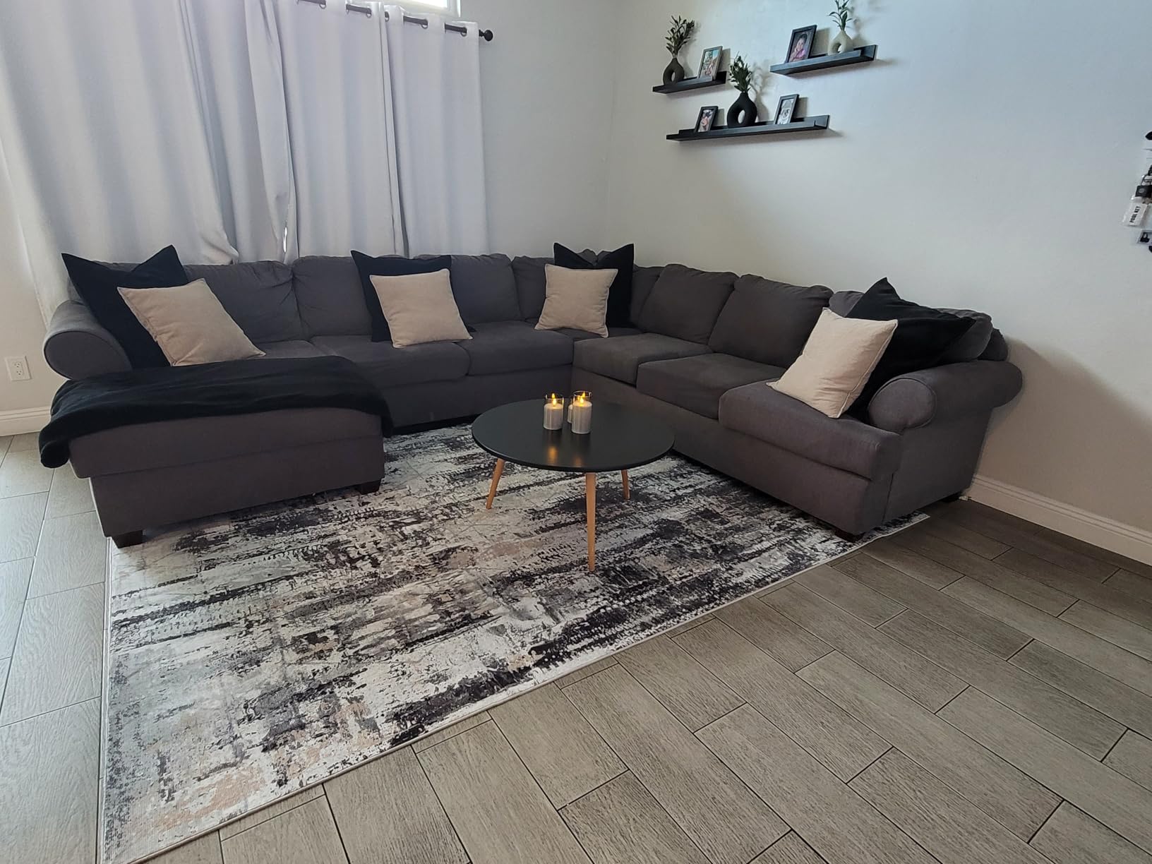 8x10 Area Rugs Washable Rug: Large Modern Abstract Living Room Rug Soft Anti-Skid Thin Carpet Indoor Floor Non-Shedding Carpets for Bedroom Dining Farmhouse Nursery Home Office Black Grey Gold customer photo 1