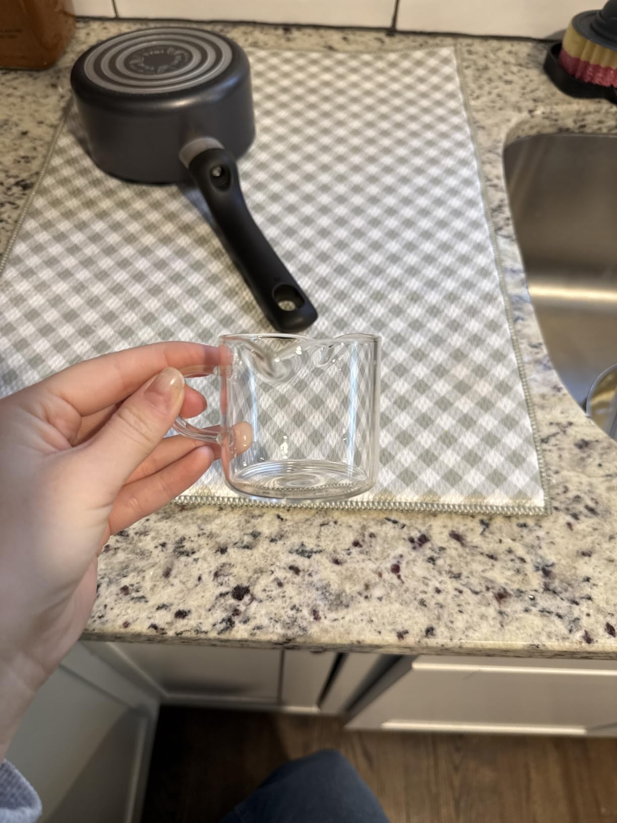 Espresso Cups Set of 2, 4 OZ Double Spouts Cups, Shot Glasses, Milk Cup with Handle, Clear Glass, Espresso Accessories for Machine, Small customer photo 2