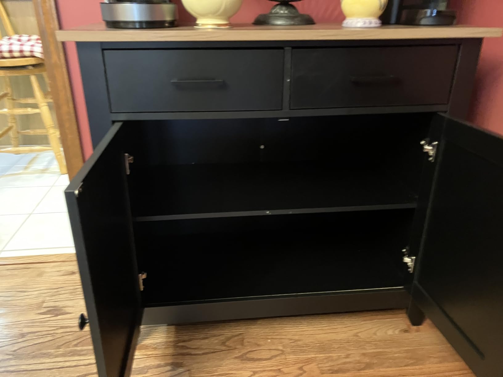HORSTORS Kitchen Storage Cabinet, Modern Farmhouse Buffet Cabinet with Storage, Coffee Bar with 2 Drawers and 2 Doors, Floor Sideboard Buffet for Living Room, Dining Room, Bathroom, Black/Rustic Brown customer photo 1