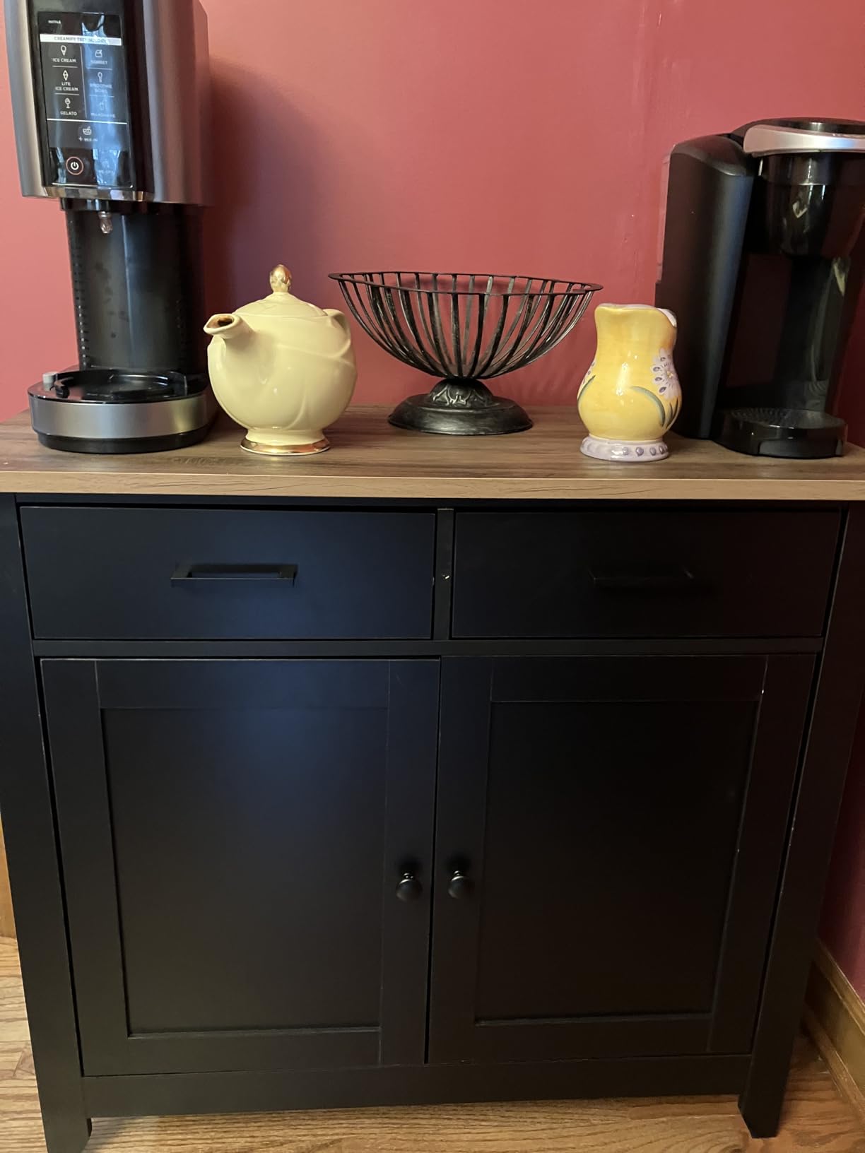HORSTORS Kitchen Storage Cabinet, Modern Farmhouse Buffet Cabinet with Storage, Coffee Bar with 2 Drawers and 2 Doors, Floor Sideboard Buffet for Living Room, Dining Room, Bathroom, Black/Rustic Brown customer photo 2
