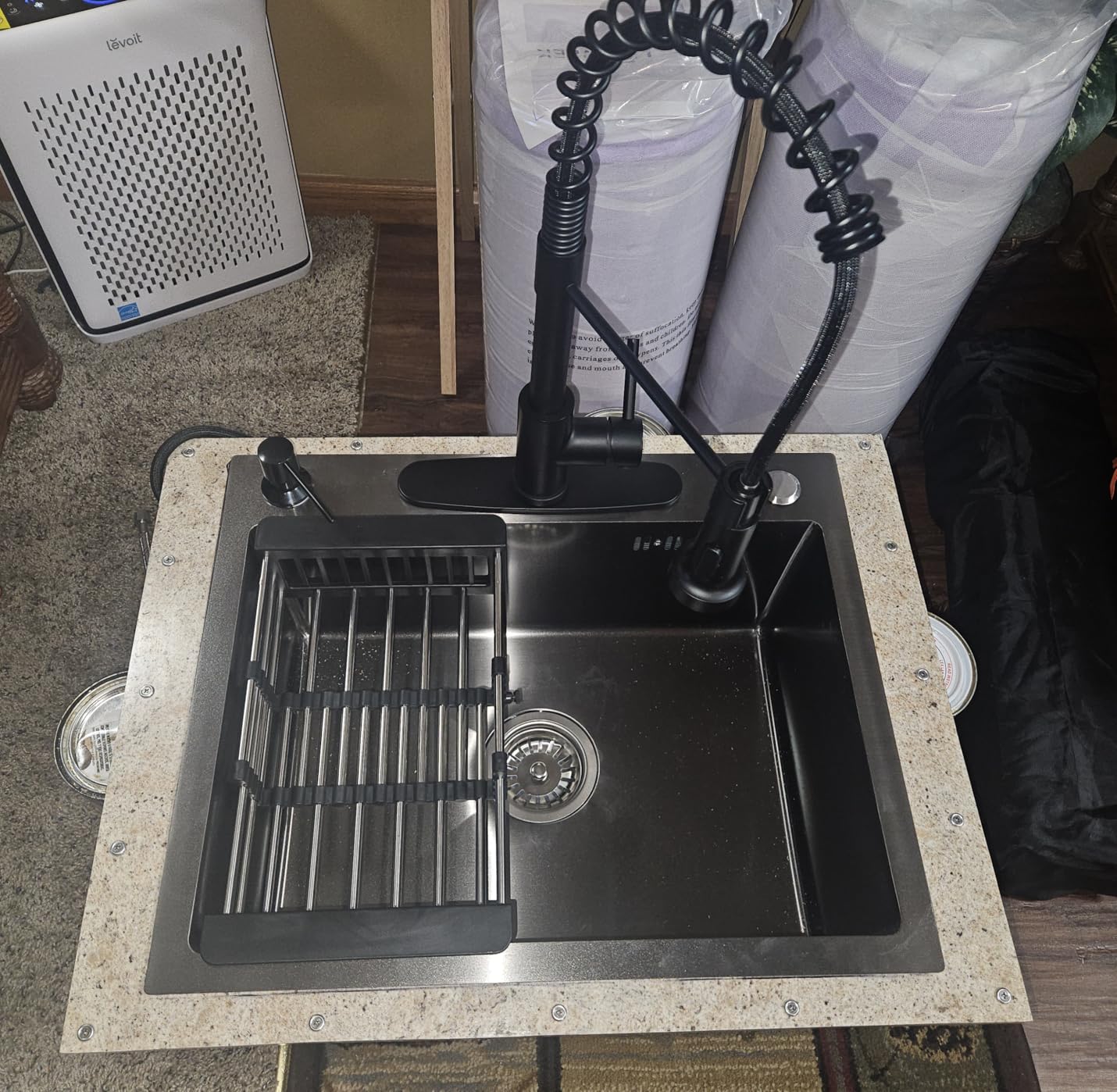 OWOFAN Pot Filler Faucet Matte Black Commercial Wall Mount Stove Faucet Stainless Steel Filler Folding Over Stove Kitchen Pot Faucets with Double Joint Swing Arms customer photo 2