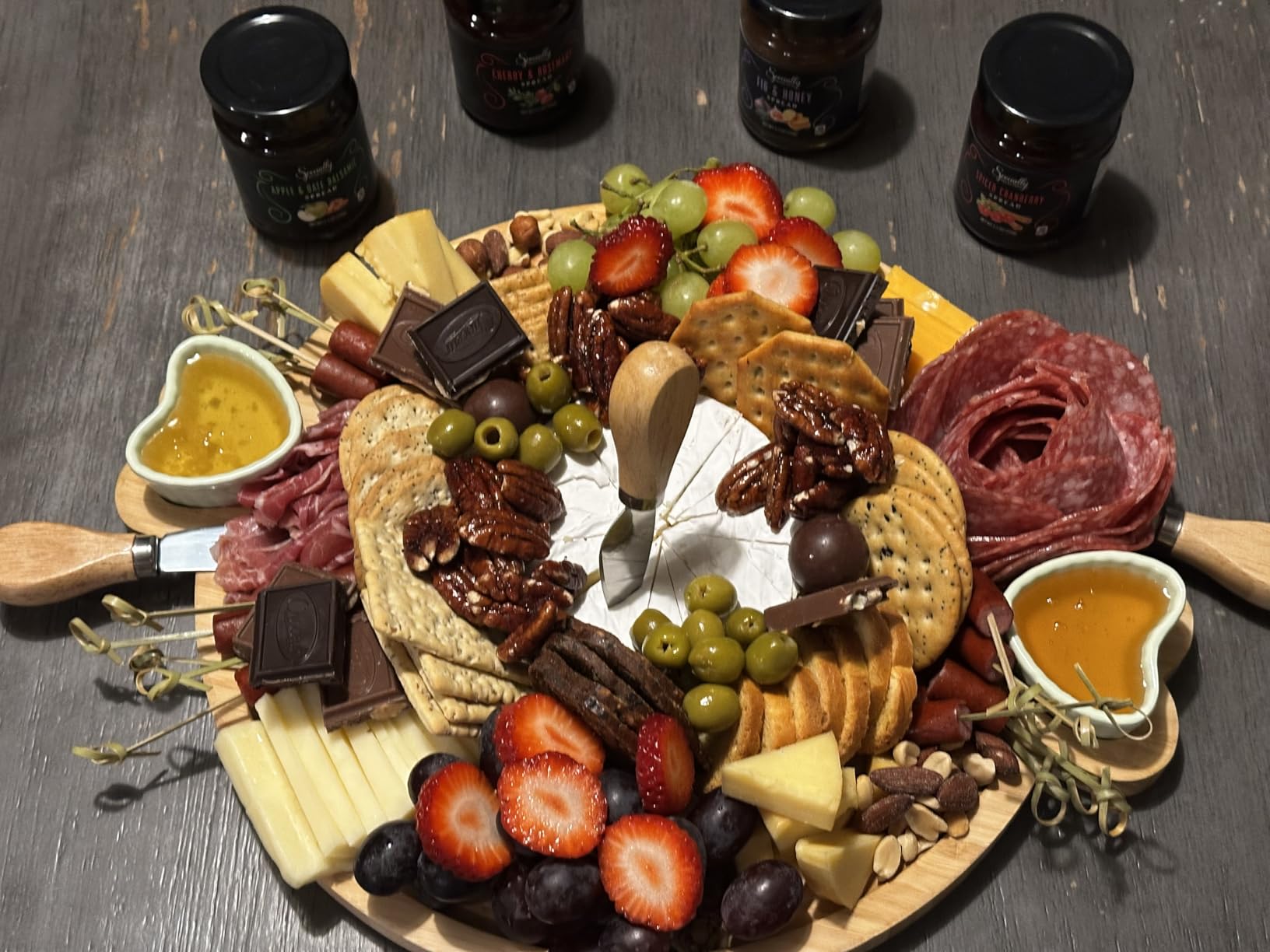 Charcuterie Boards,Cute Bamboo Cheese Board,House Warming Gifts New Home,Wedding Bridal Shower Gift,Valentine Birthday Mother's Day for Women Mom,Round Meat Fruit Serving Tray Platter customer photo 1