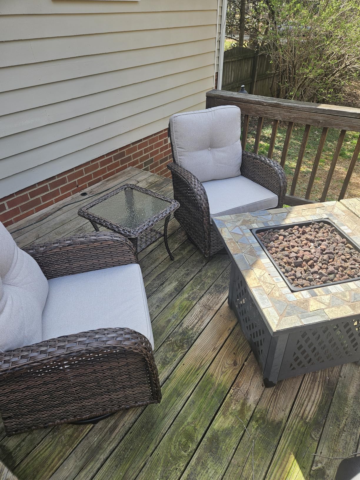 Belord Patio Wicker Chairs Swivel Rocker - Outdoor Swivel Rocking Chairs Set of 2 with Rattan Side Table, Patio Swivel Glider Chair 3 Piece Patio Furniture Sets for Patio Porch Pool Brown/Grey customer photo 1