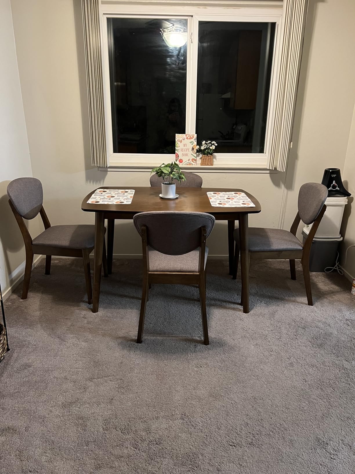 Best Choice Products 5-Piece Dining Set, Compact Mid-Century Modern Table & Chair Set for Home, Apartment w/ 4 Chairs, Padded Seats & Backrests, Wooden Frame - Walnut/Light Gray customer photo 2