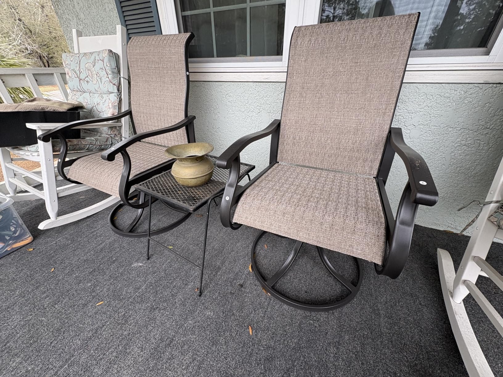 Amopatio Patio Swivel Chairs Set of 2, Outdoor Swivel Rocker Dining Chairs with All Weather Textilene High Back & Metal Frame, for Backyard Deck Lawn Garden, Brown customer photo 2
