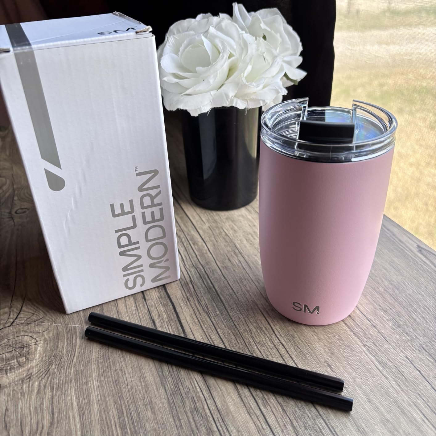Simple Modern Travel Coffee Mug Tumbler with Flip Lid | Reusable Insulated Stainless Steel Cold Brew Iced Coffee Cup Thermos | Gifts for Women Men Him Her | Voyager Collection | 16oz | Blue Dune customer photo 1