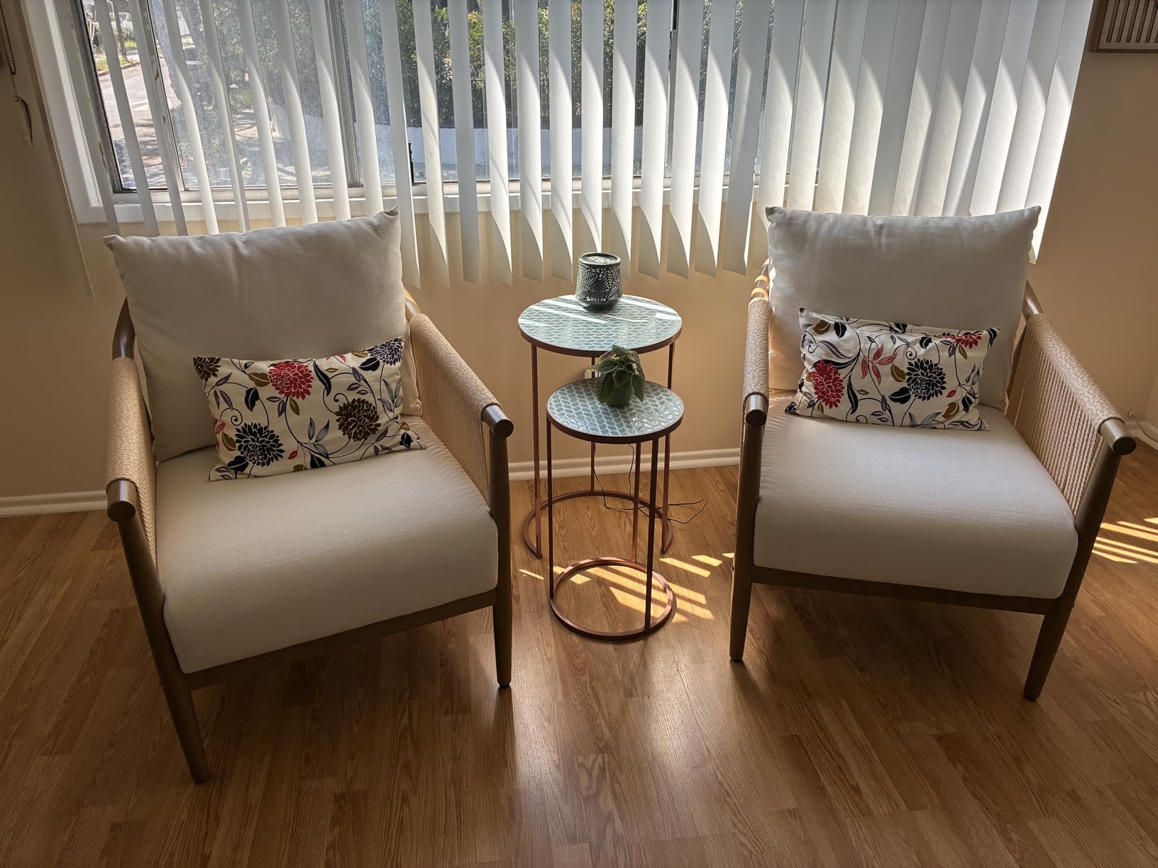 CHITA Braid Accent Chair, Modern Armchair with Solid Wooden Armrest for Living Room and Bedroom, Boho Reading Chair, Cream customer photo 1