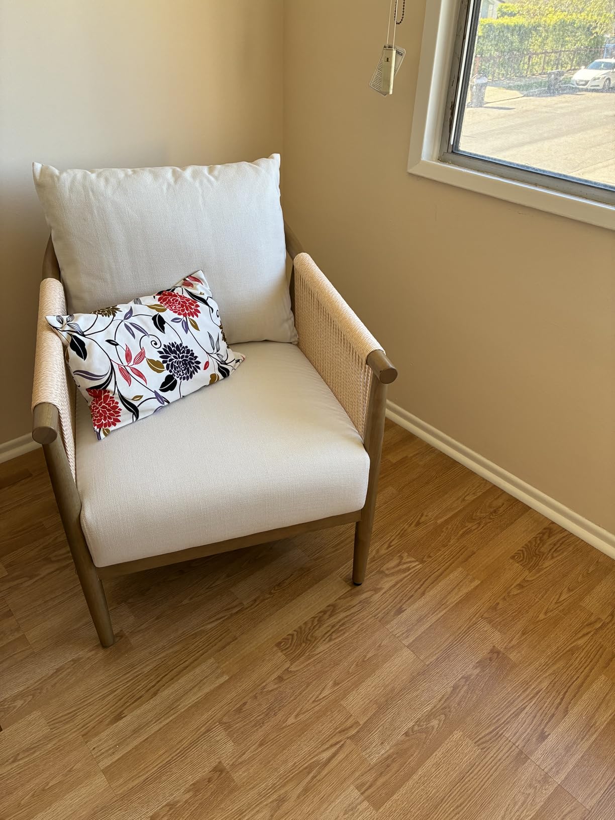 CHITA Braid Accent Chair, Modern Armchair with Solid Wooden Armrest for Living Room and Bedroom, Boho Reading Chair, Cream customer photo 2