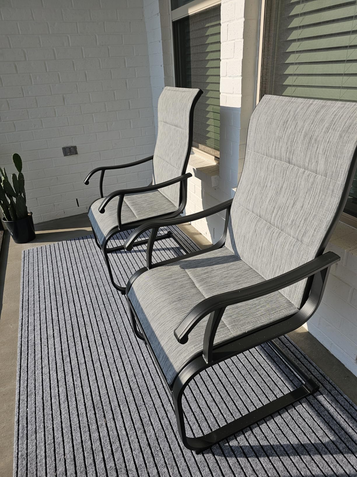 NUU GARDEN Set of 2 Patio Dining Chairs All Weather Outdoor Padded Textilene Chairs with High Back and Spring Motion Design Breathable Outdoor Dining Chairs for Deck Lawn Backyard Grey customer photo 1