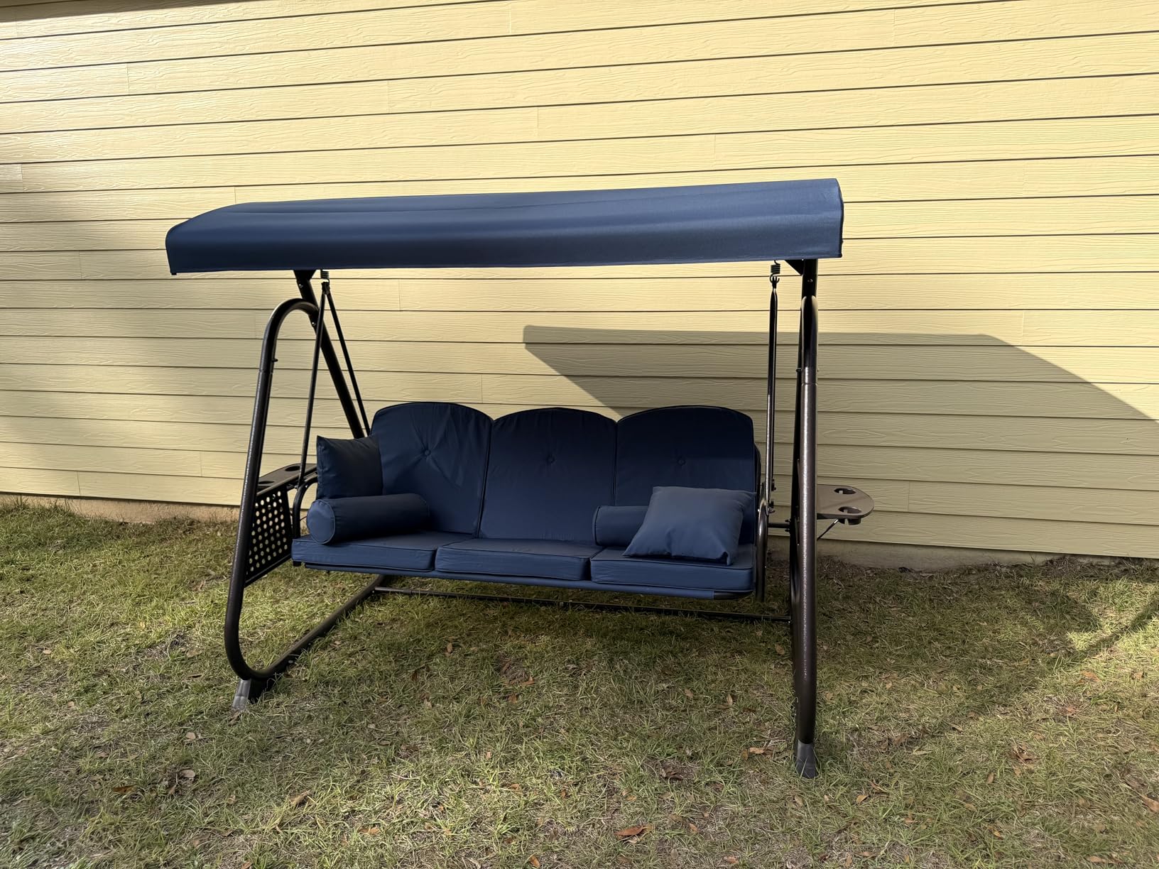 3 in 1 Outdoor Porch Swing with Adjustable Canopy, 3 Seat Outdoor Swing for Adults, Patio Swing Chair with Thickened Cushions,Pillows & Cup Holders for Backyard, Porch, Garden (Wine Red) customer photo 2