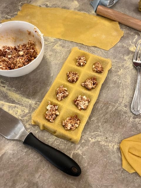 Ravioli Maker Press, Ravioli Press Mold Set - Squares Ravioli Stamp Maker Cutter with Wood Rolling Pin and Ravioli Wheel, Ravioli Stamp Pasta Making Tools | Makes 8 Ravioli, 1.85