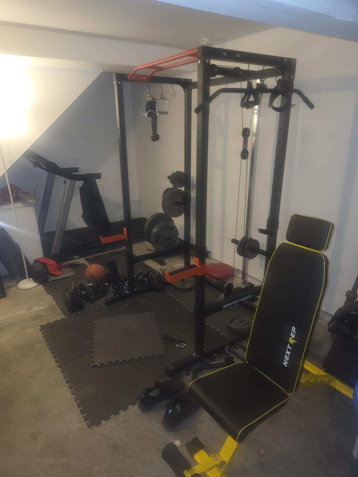 SPORTSROYALS Power Rack, Multi-Functional Power Cage, Squat Rack with Pulley System & LAT Pull Down, Workout Cage with J Hooks for Home Gym customer photo 2