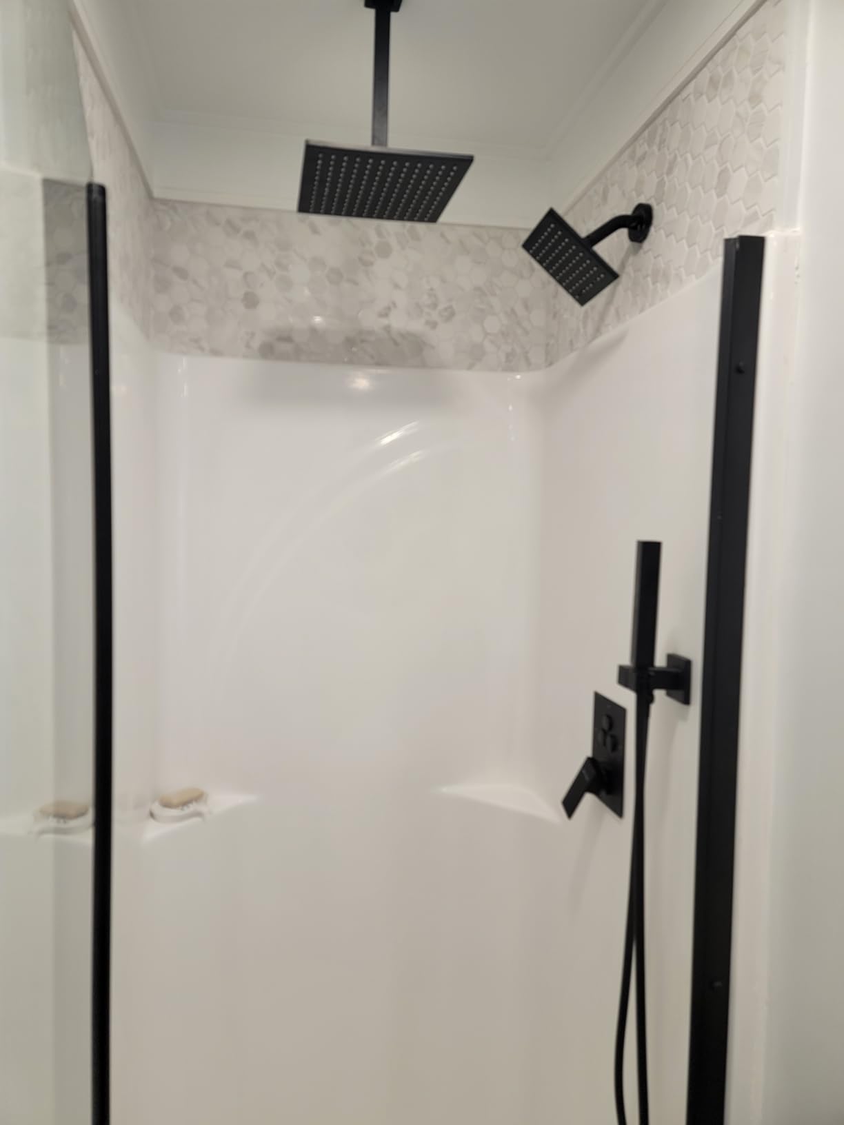 VANFOXLE Shower Faucet Set Matte Black Shower System,Push Button Diverter Shower Faucet with 2 in 1 Handheld,Ceiling Mount 10 Inch Shower Head with 6 Inch Wall Mount Shower Head customer photo 1