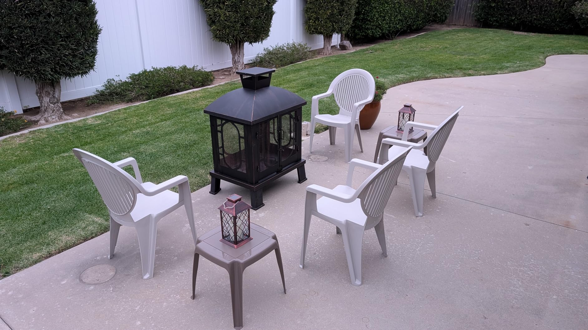 45 H×31W Metal Chiminea Fire Pit with Grill, Wood Burning Fire Pits for Outside,Square Chimineas Fireplace with Mesh Spark Screen Door& Fire Poker for Garden,Yard,BBQ,Bonfire (Black&Gold) customer photo 1