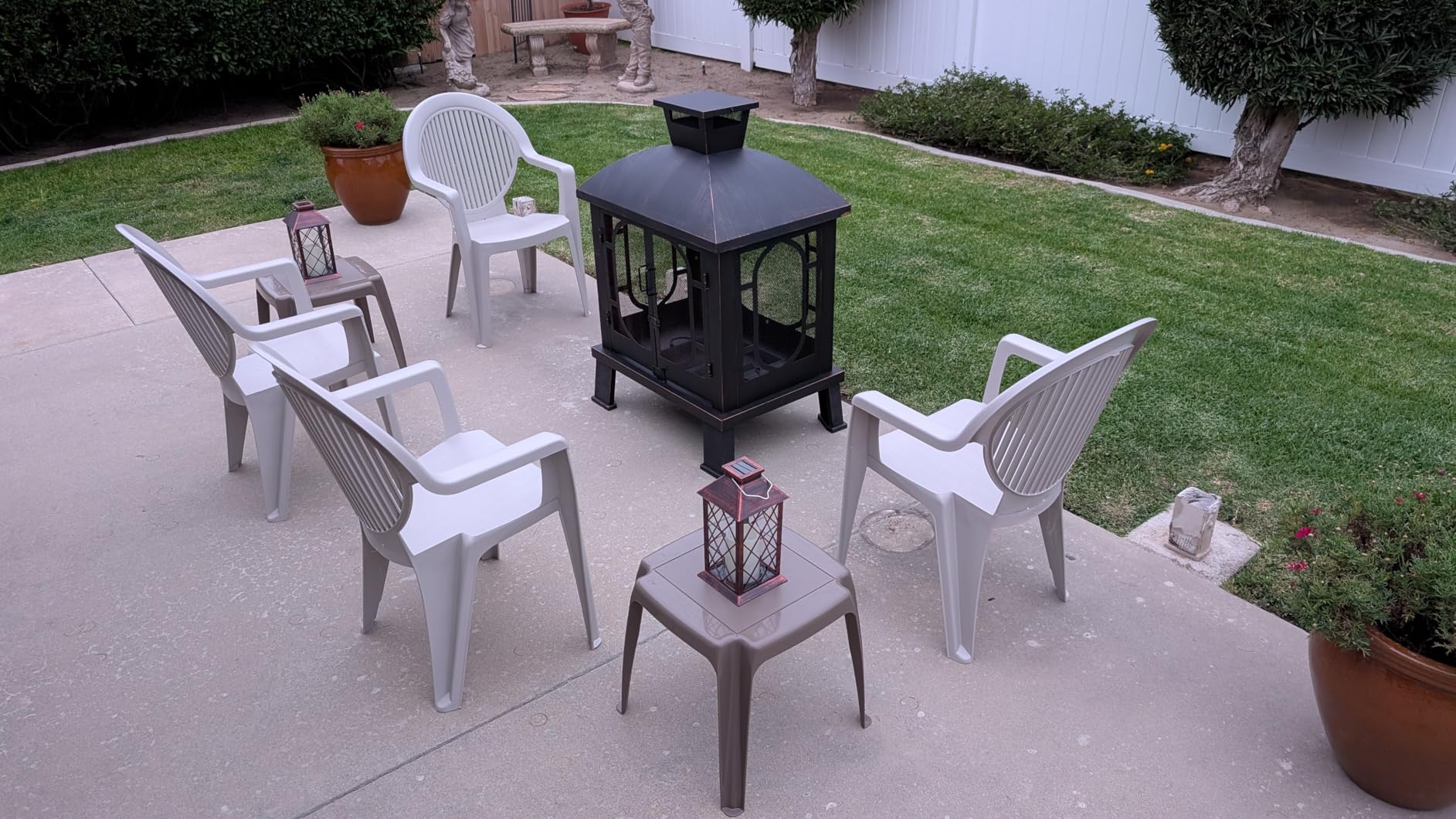 45 H×31W Metal Chiminea Fire Pit with Grill, Wood Burning Fire Pits for Outside,Square Chimineas Fireplace with Mesh Spark Screen Door& Fire Poker for Garden,Yard,BBQ,Bonfire (Black&Gold) customer photo 2