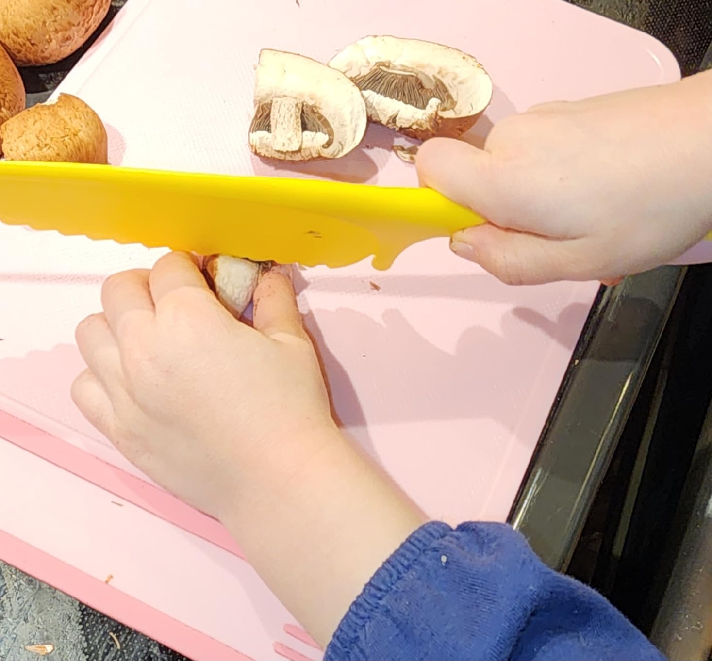13 Pieces Montessori Kitchen Toys for Toddlers-Kids Cooking Sets Real-Toddler Toys Set for Real Cooking with Plastic Children Safe Knives Crinkle Cutter Kids Cutting Board customer photo 2