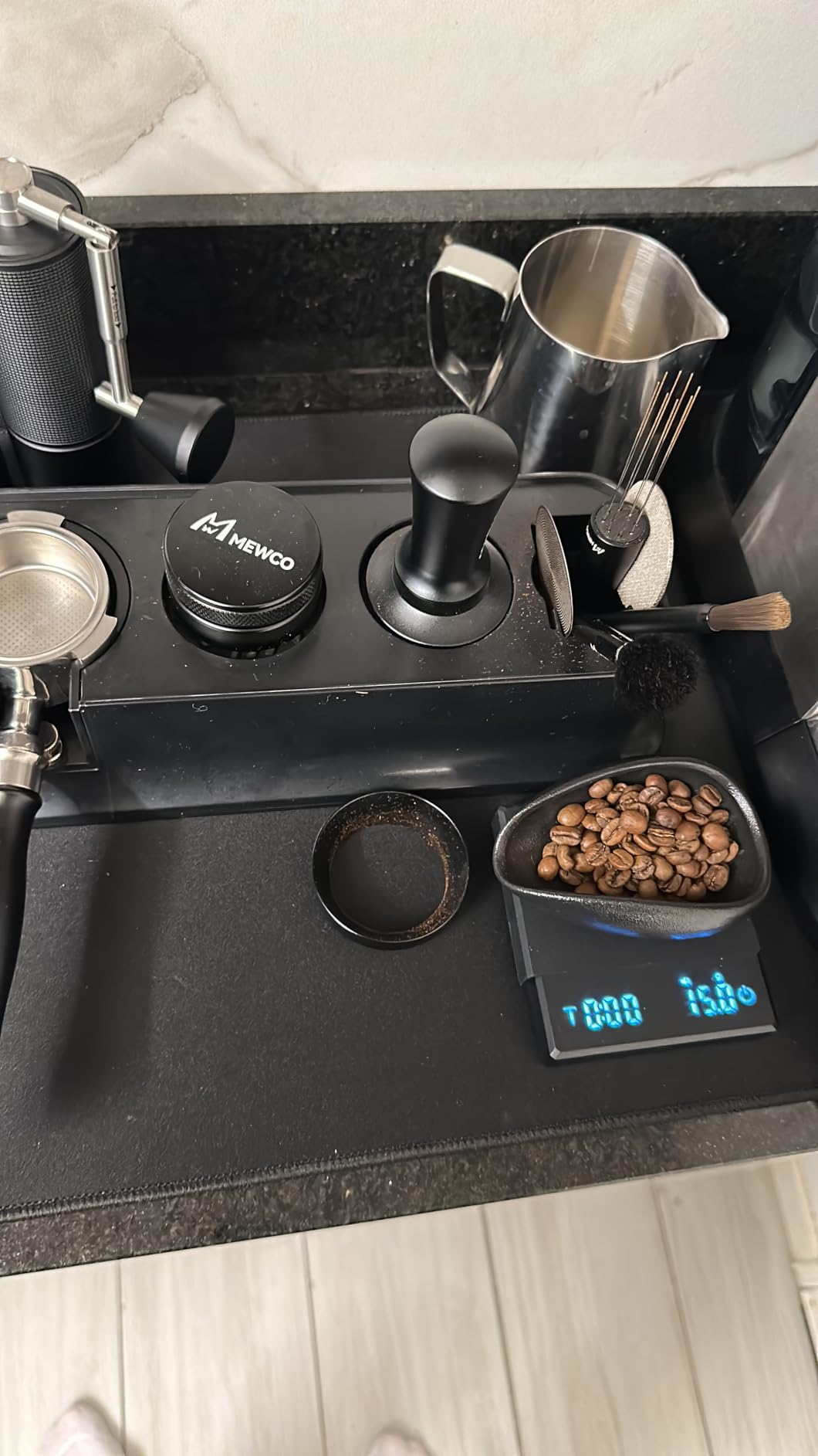 7 Pack Espresso Tamper Station&Coffee Distributor Tamper&Espresso WDT Stirrer&Coffee Tamping&Brush&Coffee Dosing Funnel&Espresso Puck Screen, Espresso Accessories for Bar Home Office (54 mm) customer photo 1