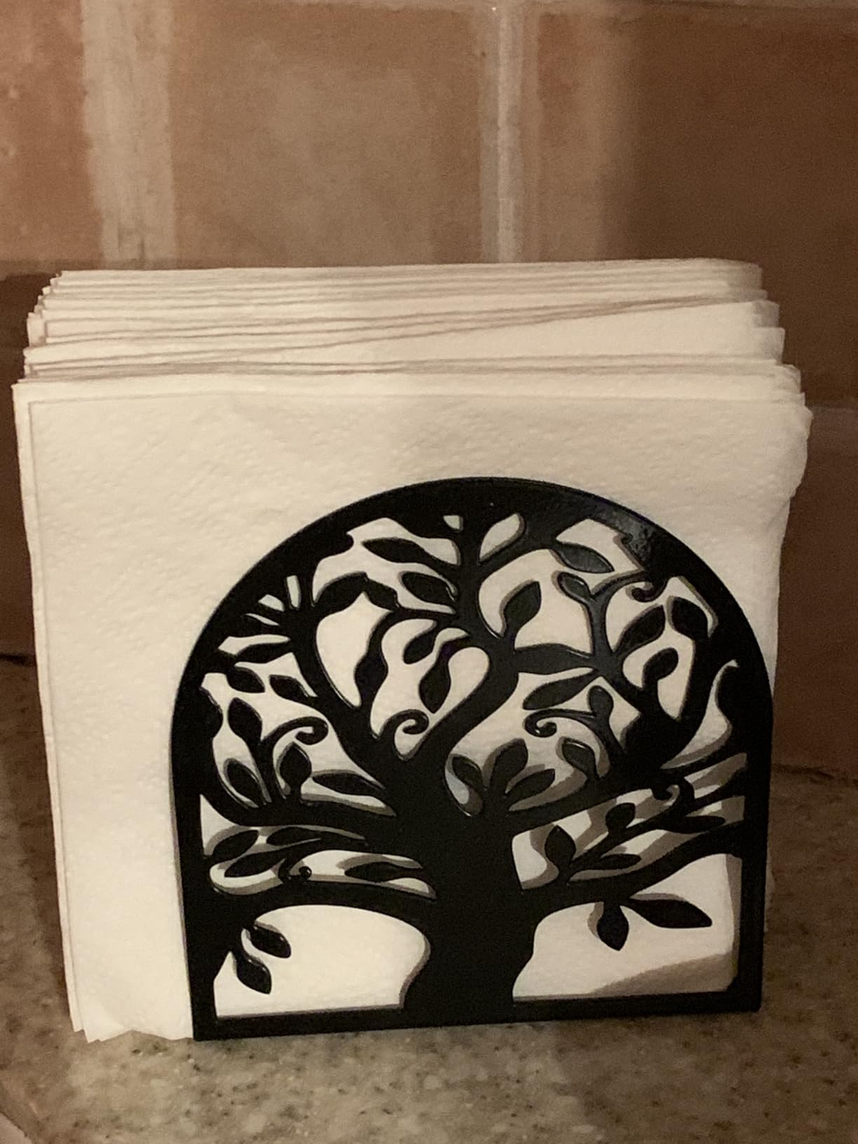 Metal Napkin Holder for Table - Decorative Tree of Life Napkin Holders for Kitchen & Dining Table, Fits Cocktail, Lunch & Guest Paper Napkins, Black Countertop Napkin Holder for Home, Restaurant & Bar customer photo 1