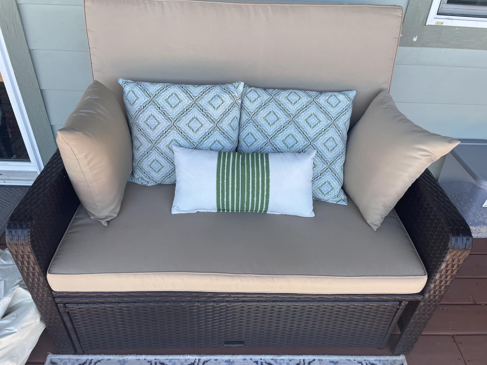 RELAX4LIFE Wicker Patio Outdoor Daybed - Rattan Day Bed Lounger with Loveseat & Storage Ottoman, Sunbed Sofa Set w/Cushions, 4-Level Adjustable Backrest & 2 Retractable Trays, Patio Daybed (Beige) customer photo 1