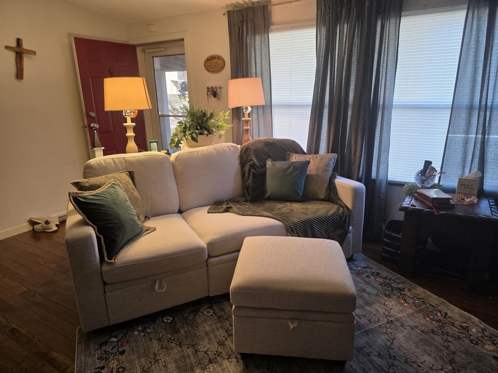 HONBAY Modular Sectional Sleeper Sofa with Pull Out Bed, L Shaped Couch with Storage Seat, Convertible Sectional Couches for Living Room, Beige customer photo 1