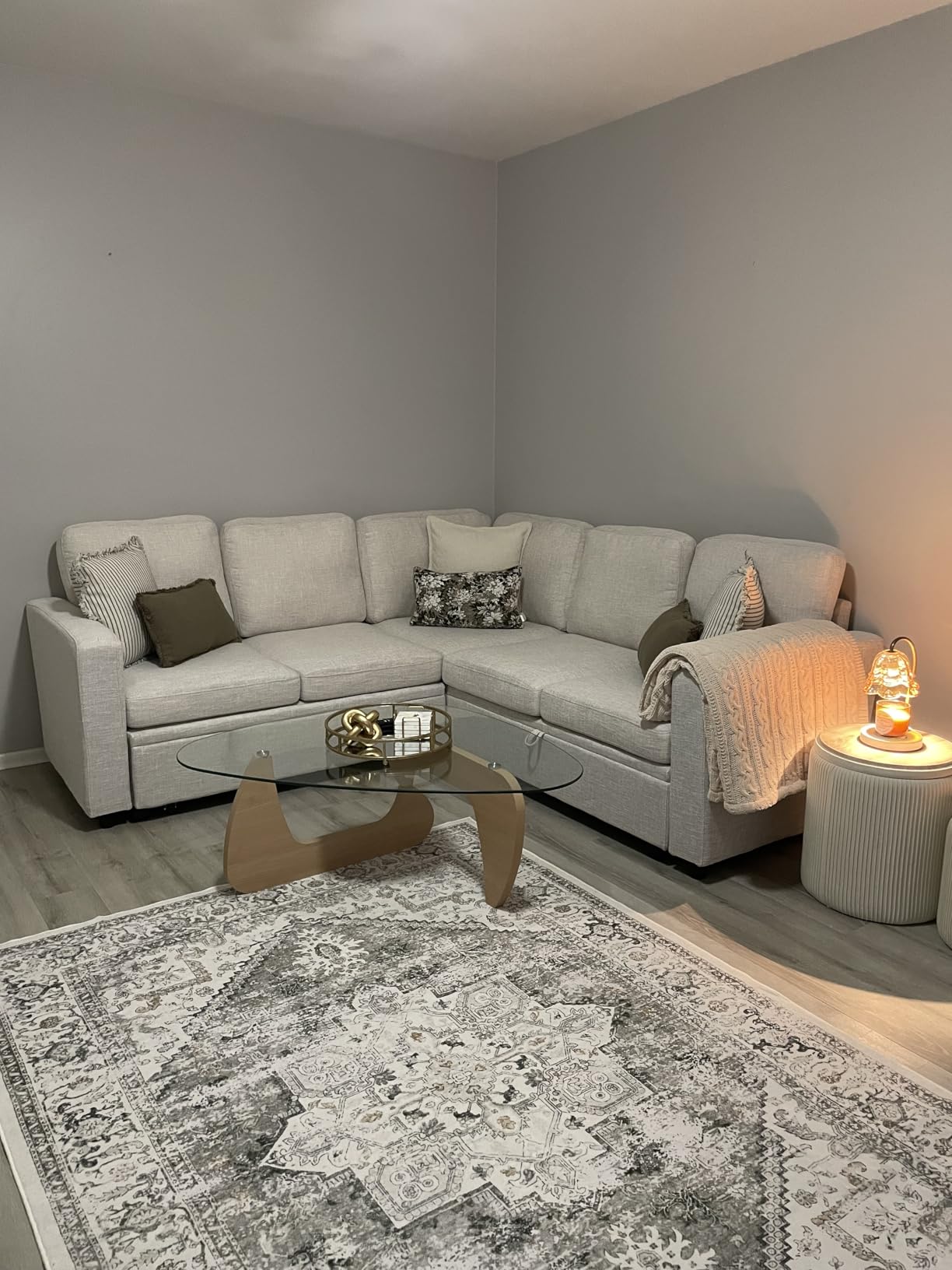 HONBAY Modular Sectional Sleeper Sofa with Pull Out Bed, L Shaped Couch with Storage Seat, Convertible Sectional Couches for Living Room, Beige customer photo 2