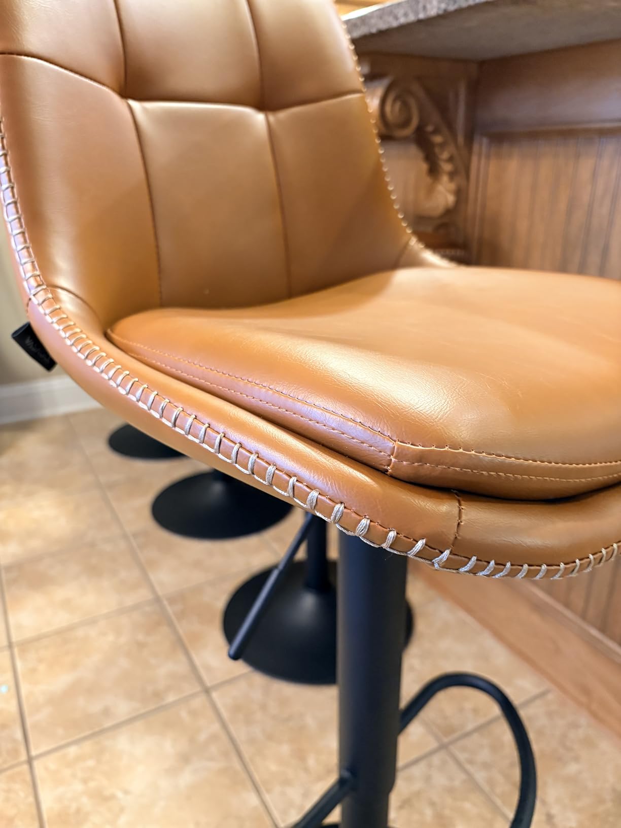 VASAGLE Bar Stools, Set of 2 Swivel Bar Chairs, Adjustable Height, Quilt, Synthetic Leather Kitchen Stools with Back and Footrest, Dining Room, Counter, Steel, Caramel Brown ULJB095K01 customer photo 1