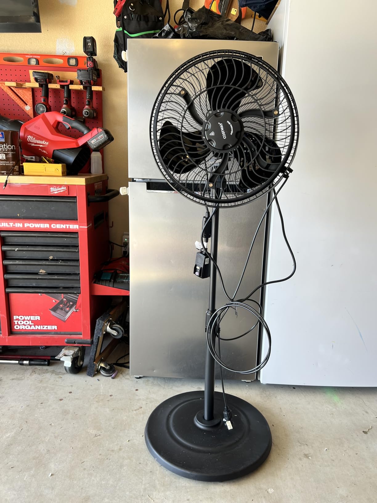 COSTWAY Outdoor Misting Fan, 16-Inch Oscillating Pedestal Fan with Adjustable Height, 3 Mist Levels, 3 Speeds, 90° Oscillation, 35° Tilt Angle, GFCI Plug, Standing Fan for Outside Patio Backyard customer photo 2